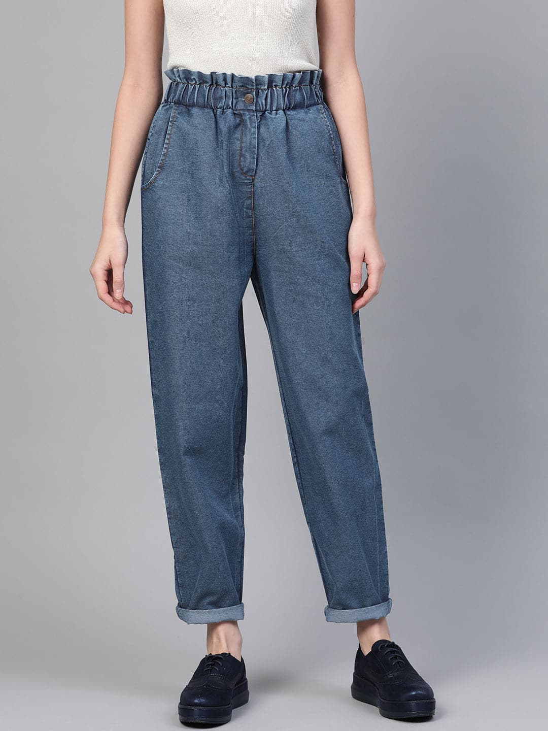 Blue Paper Bag Waist Jeans