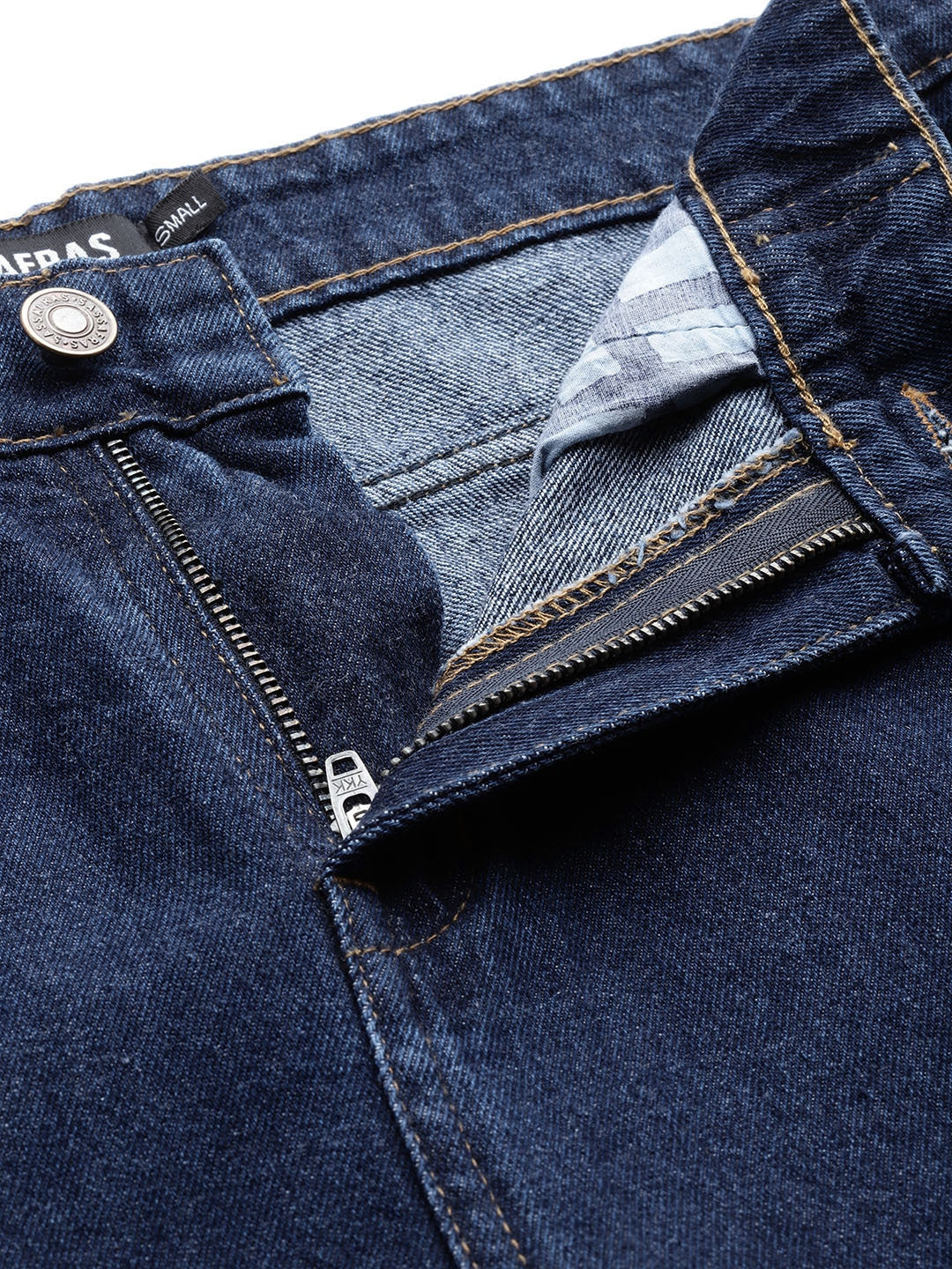 Navy Contrast Detail At Hem Slouchy Jeans