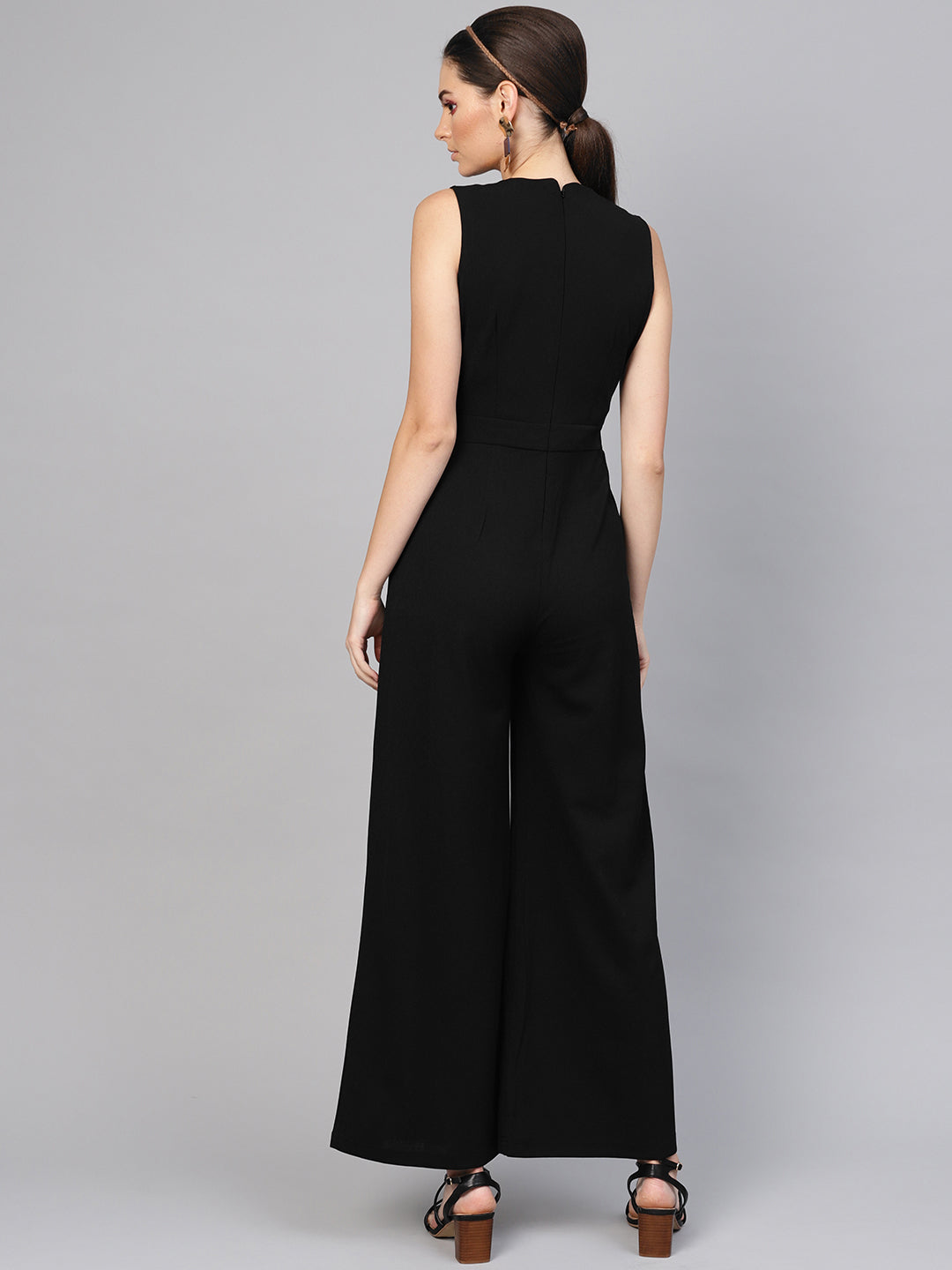 Black Collared Flare Leg Jumpsuit