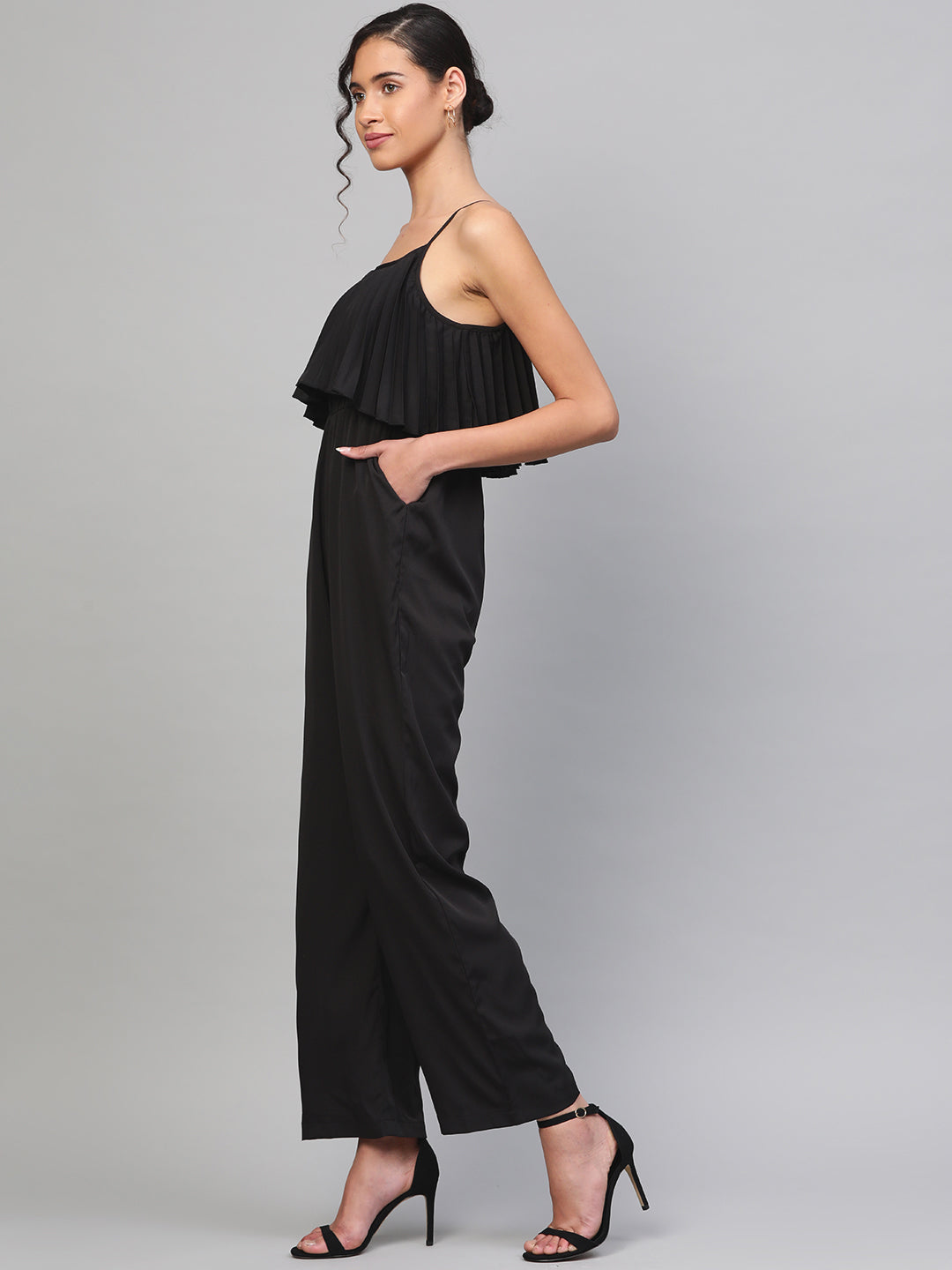 Black Pleated Palazzo Jumpsuit