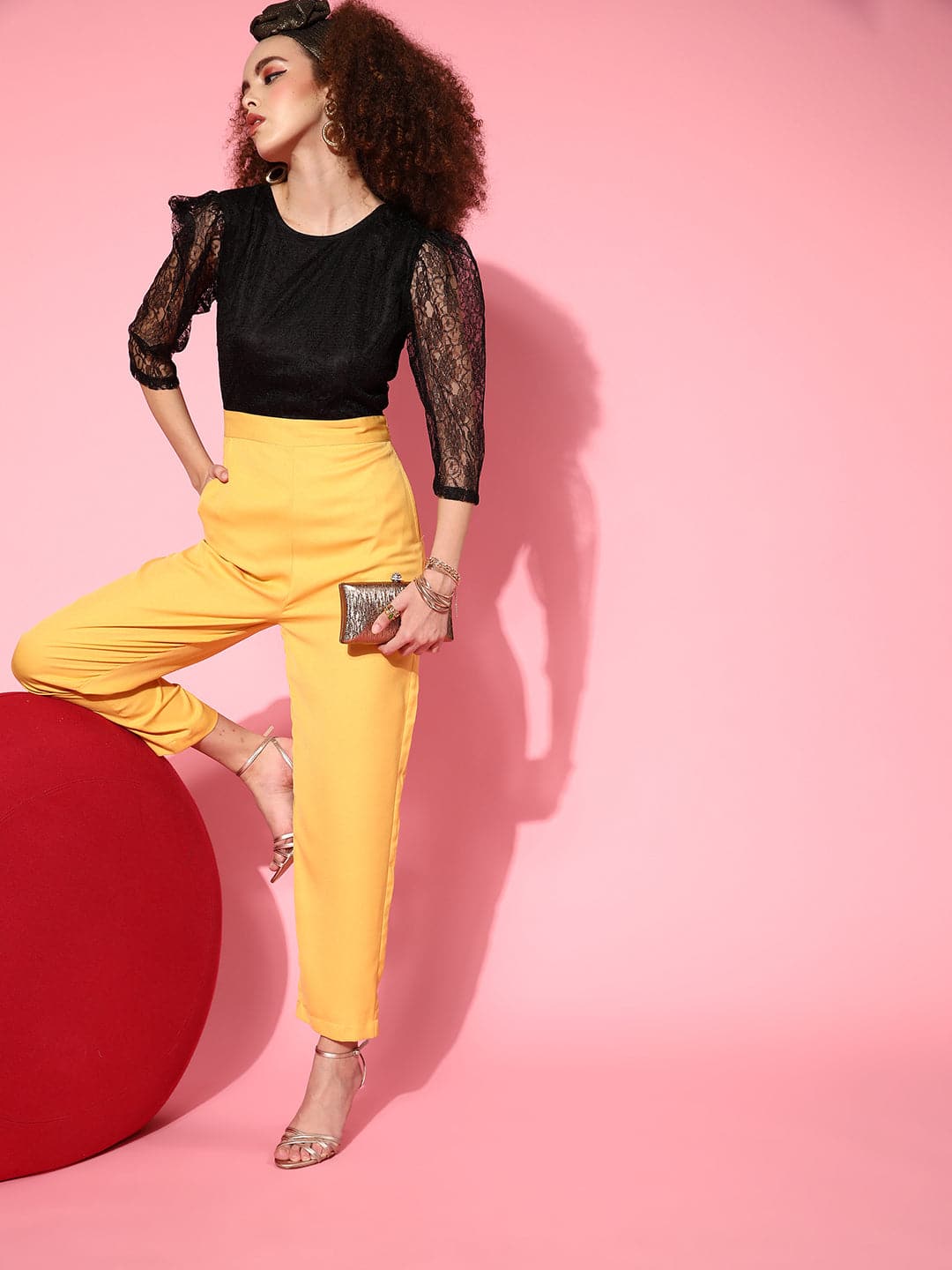 Women Mustard & Black Lace Detail Jumpsuit