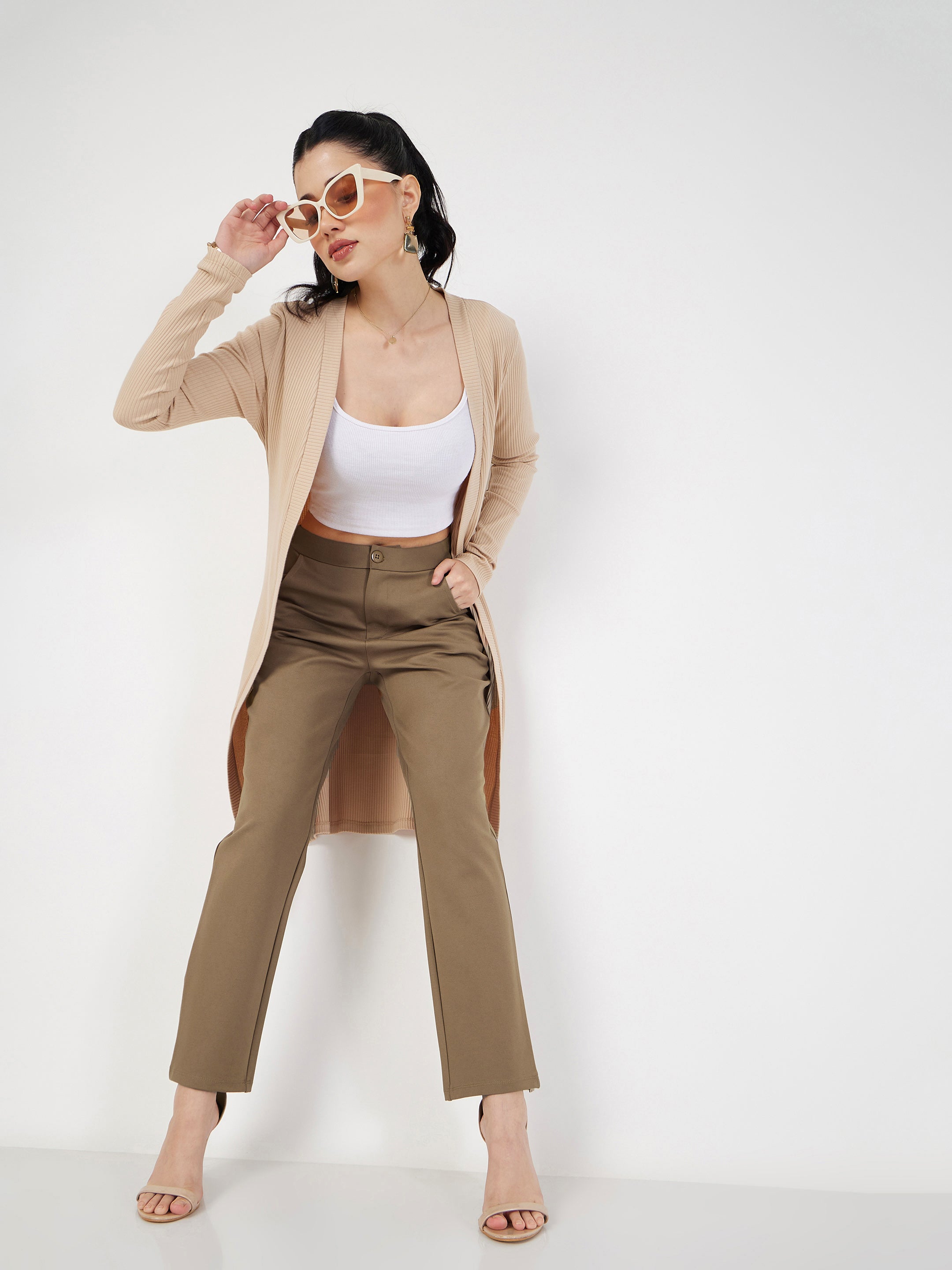 Women Beige Roma Tapered Pants