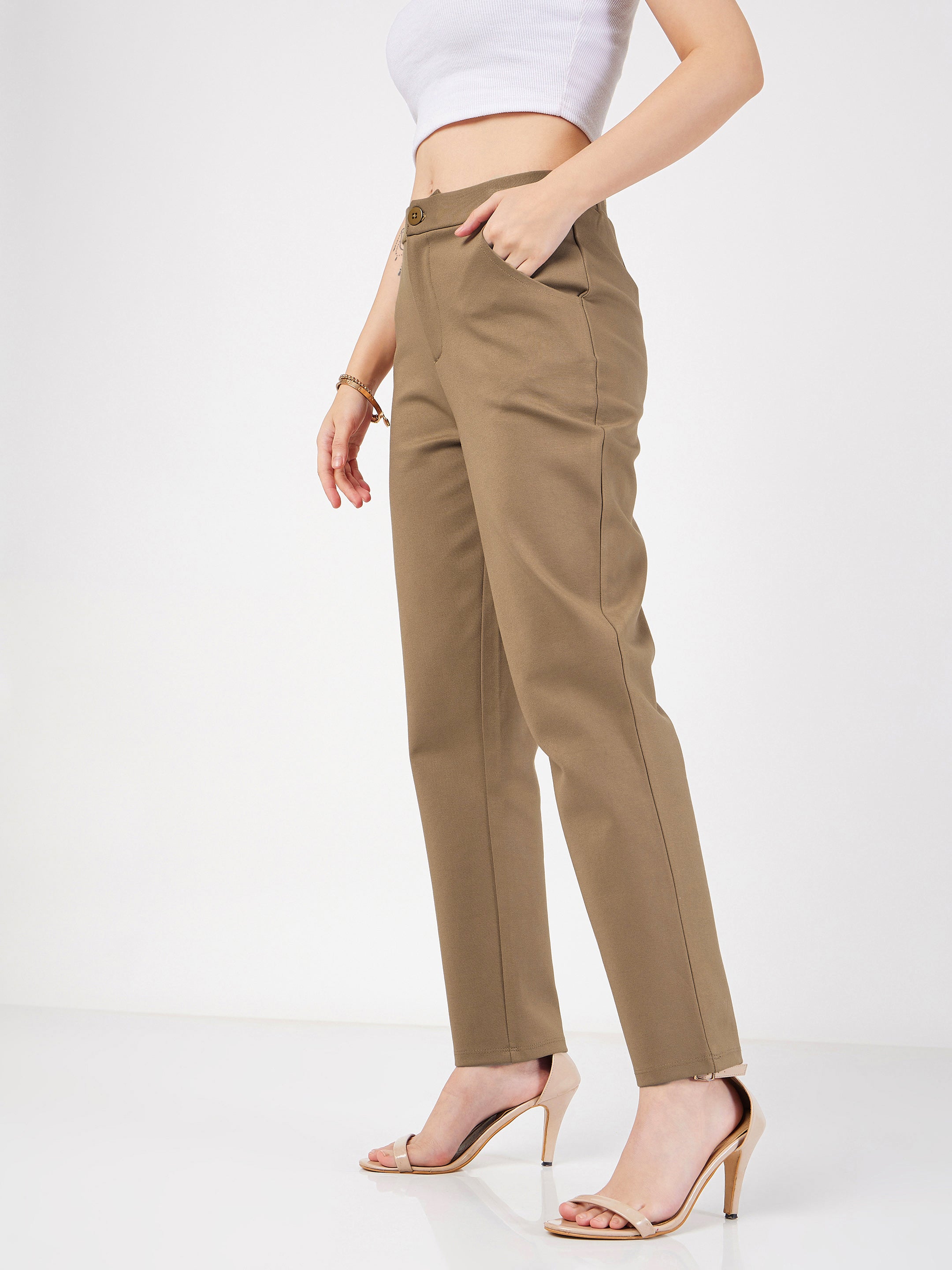 Women Beige Roma Tapered Pants