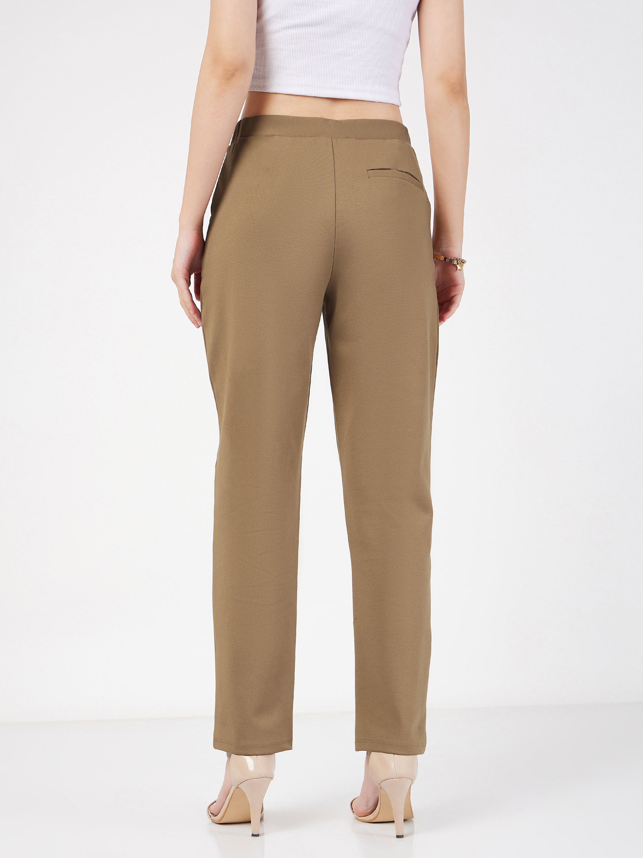 Women Beige Roma Tapered Pants