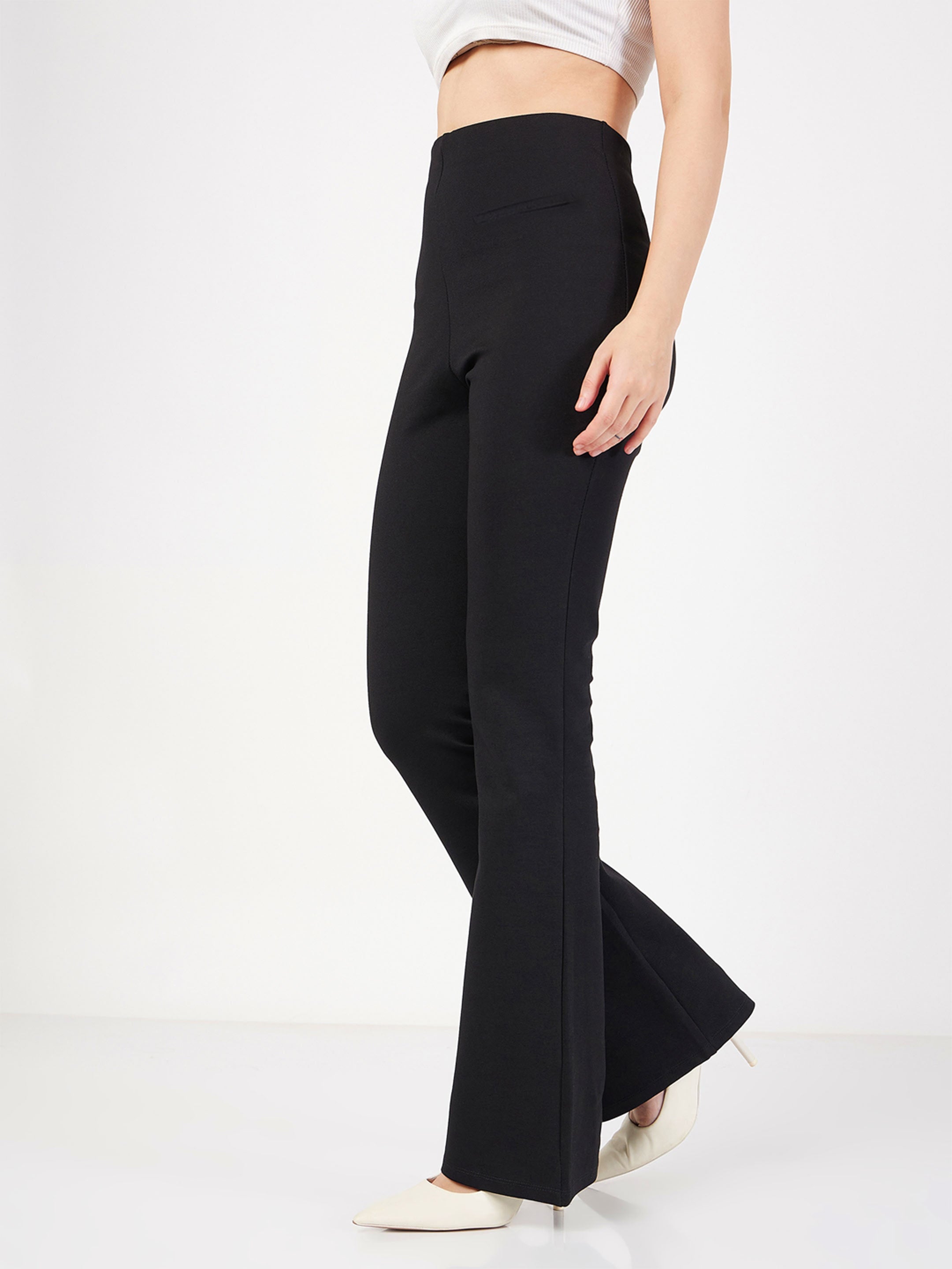 Women Black Bone Pocket Bell Bottom Pants