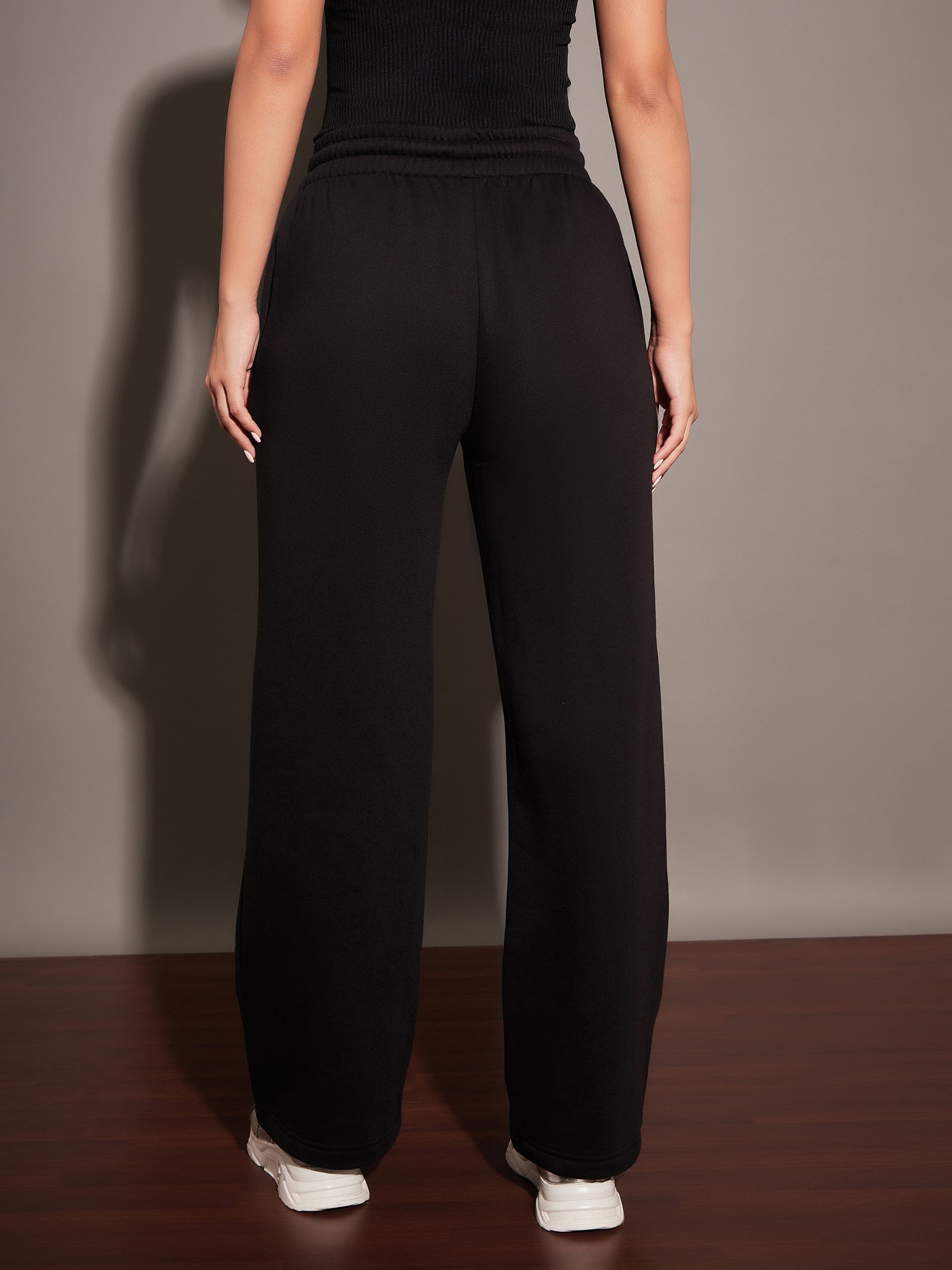 Women Black Fleece Track Pants