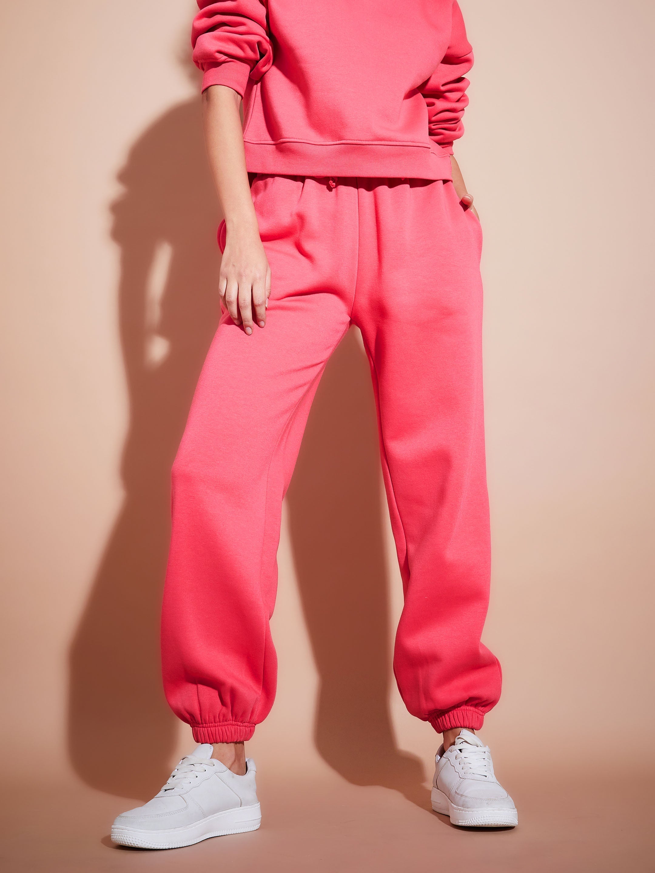 Women Pink Premium Fleece Baggy Joggers