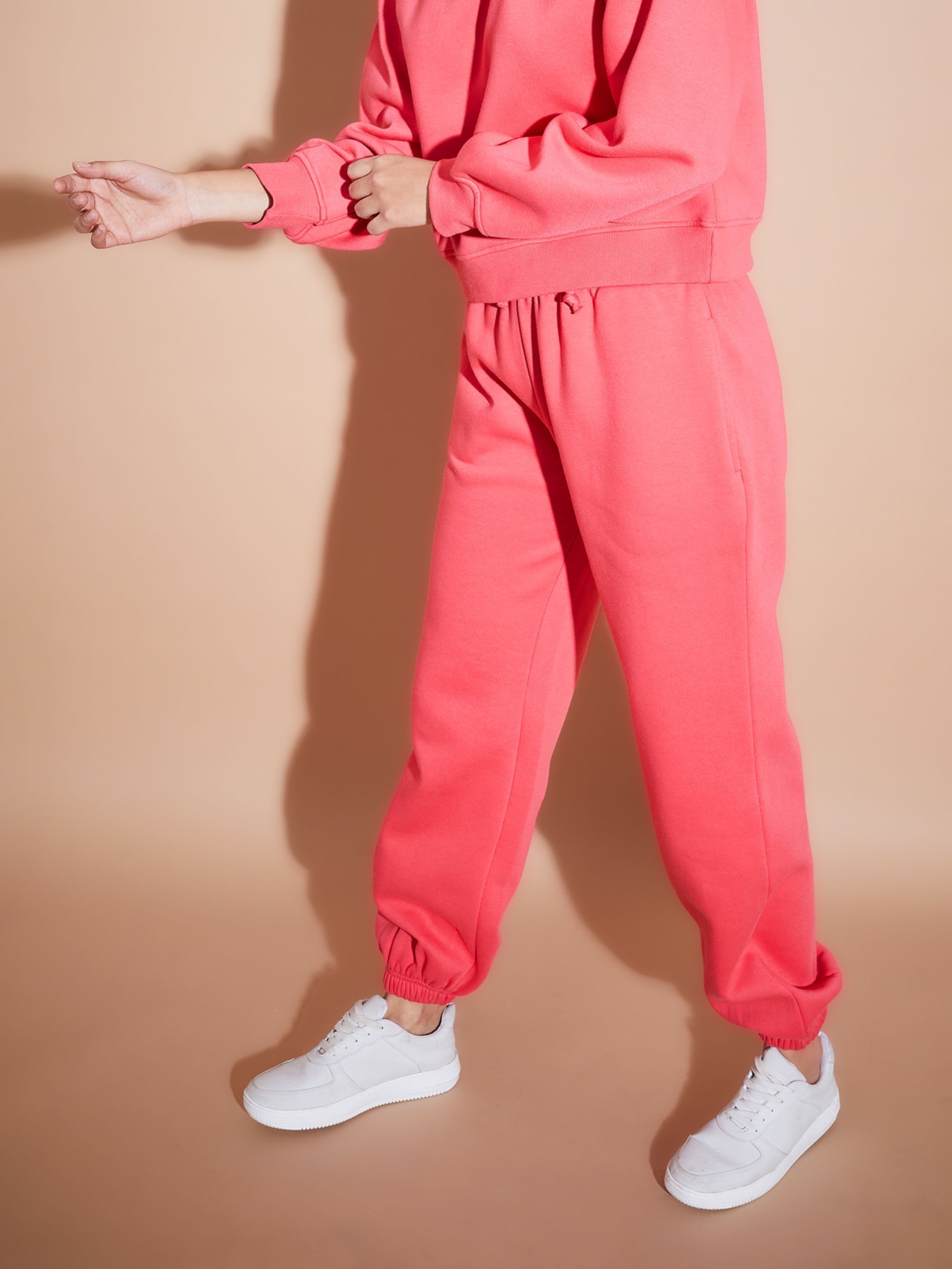 Women Pink Premium Fleece Baggy Joggers