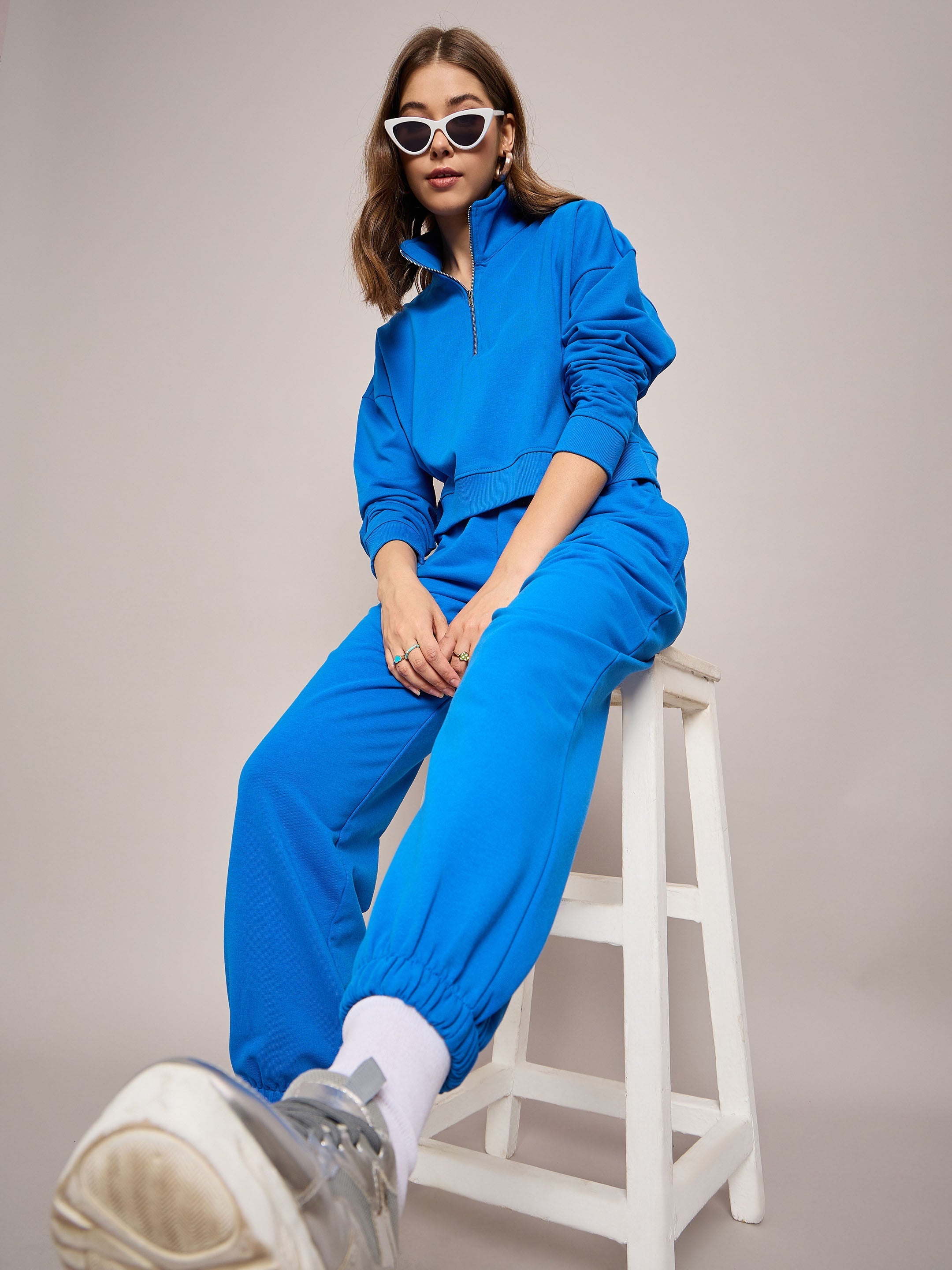 Women Royal Blue Terry Baggy Joggers