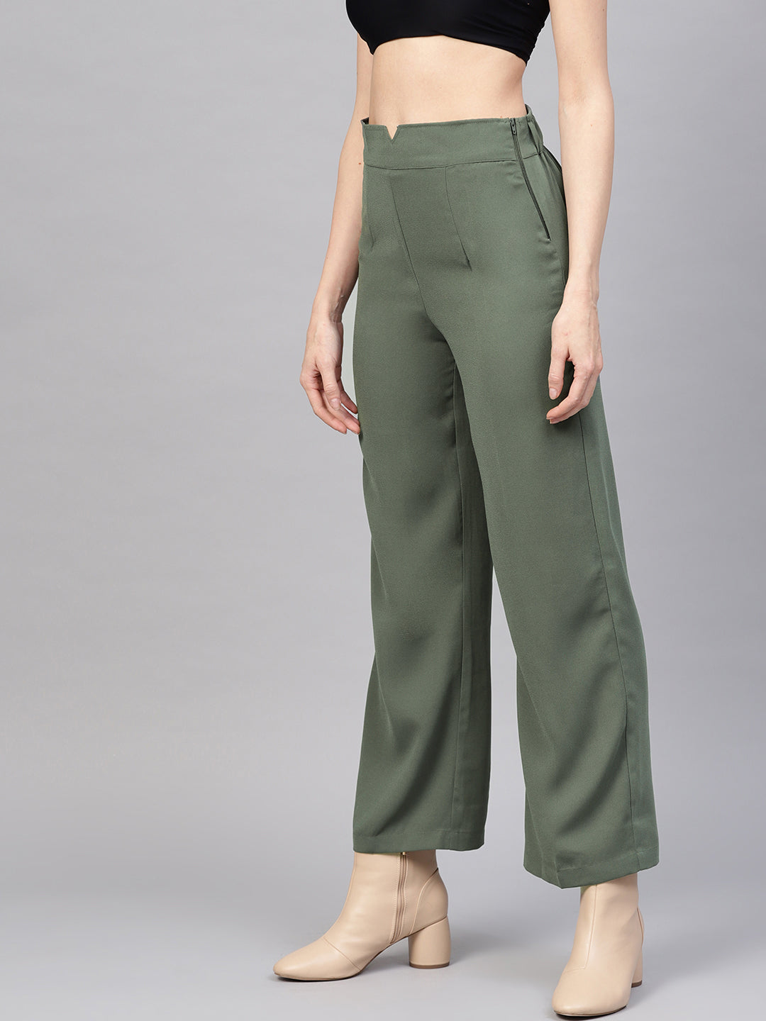 Olive Side Zipper Pant