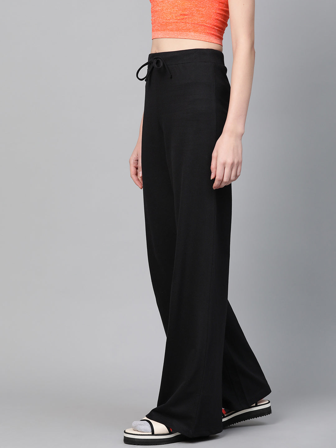 Black Terry Wide Leg Drawstring Pants