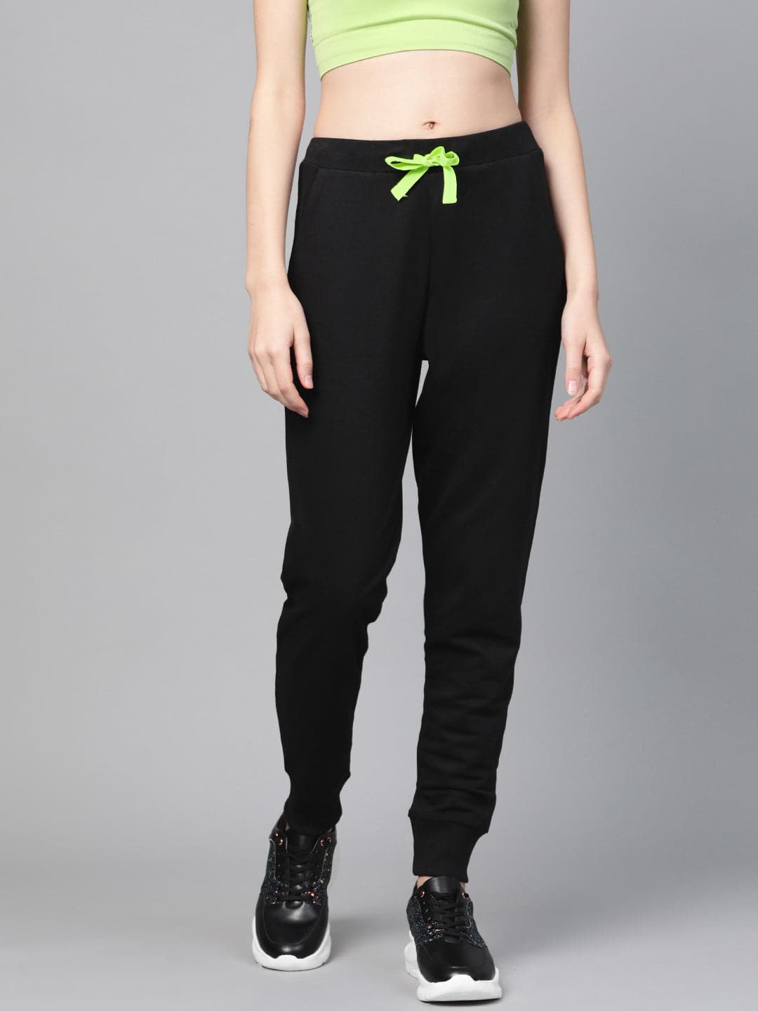 Black Terry Contarst Drawstring Jogger