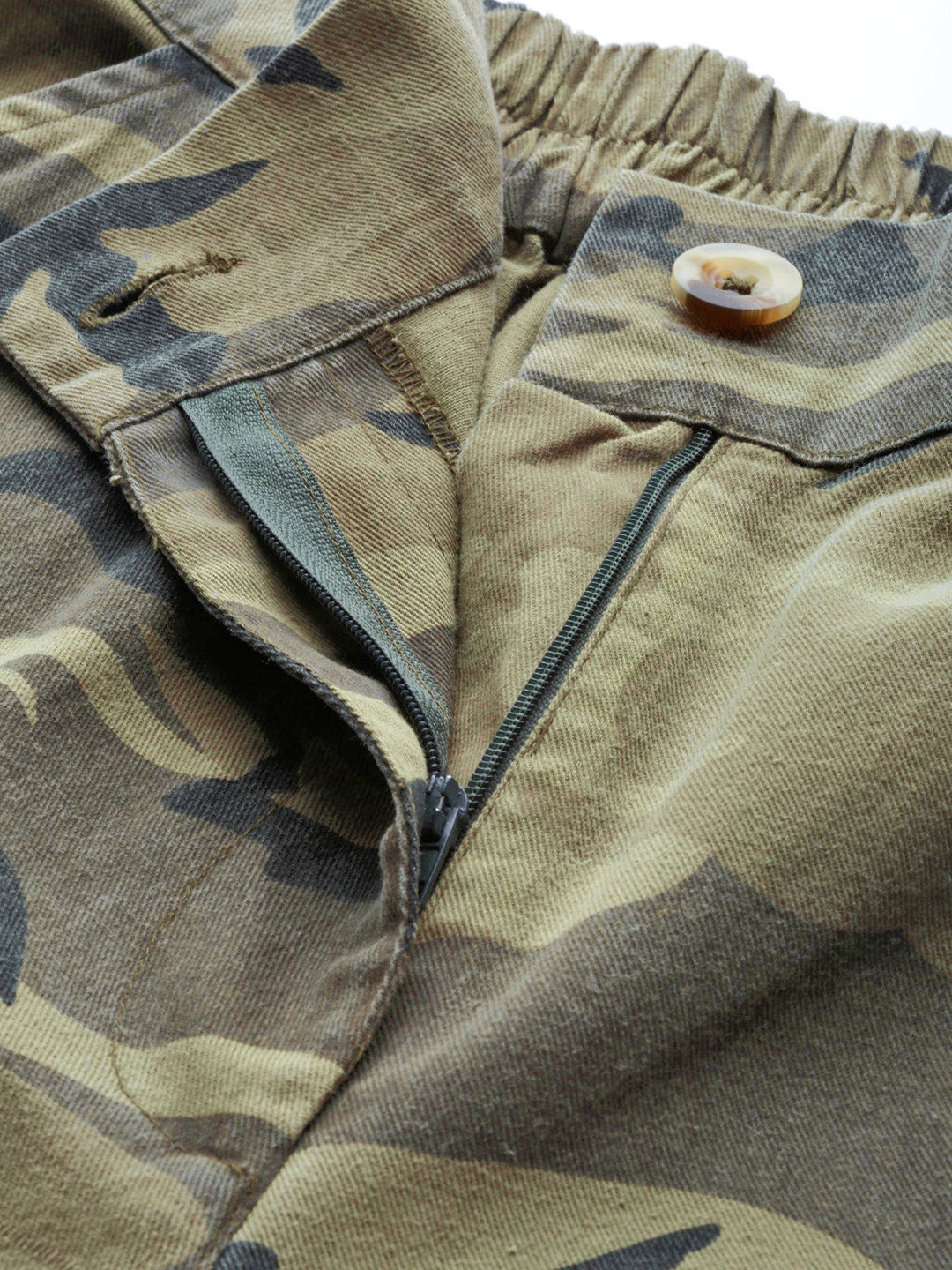 Green Camouflage Twill Side Pocket Pants