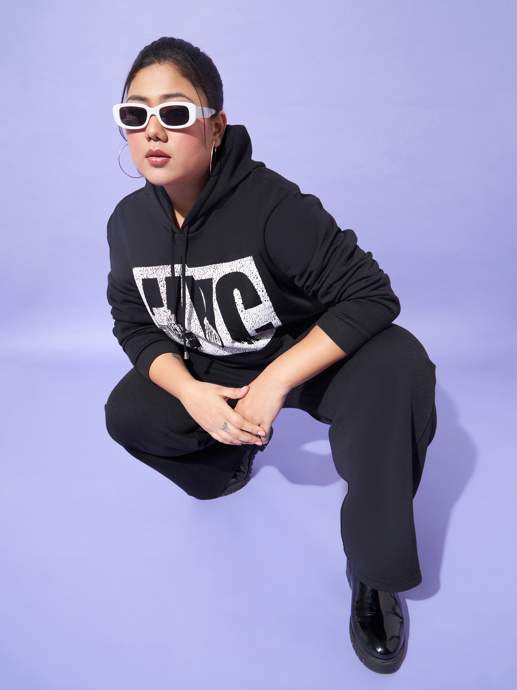 Women Black Fleece NYC Hoodie With Track Pants