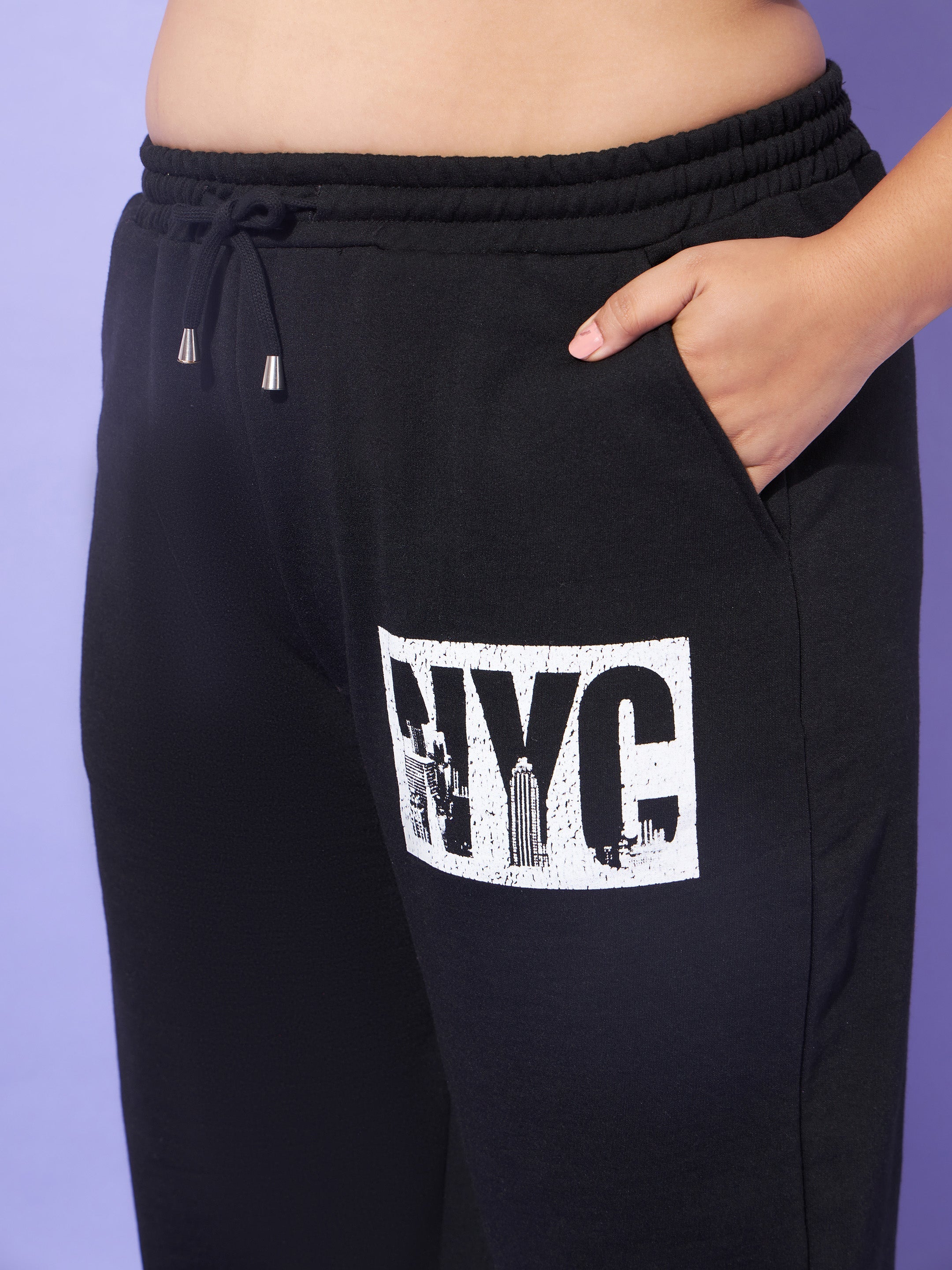 Women Black Fleece NYC Hoodie With Track Pants