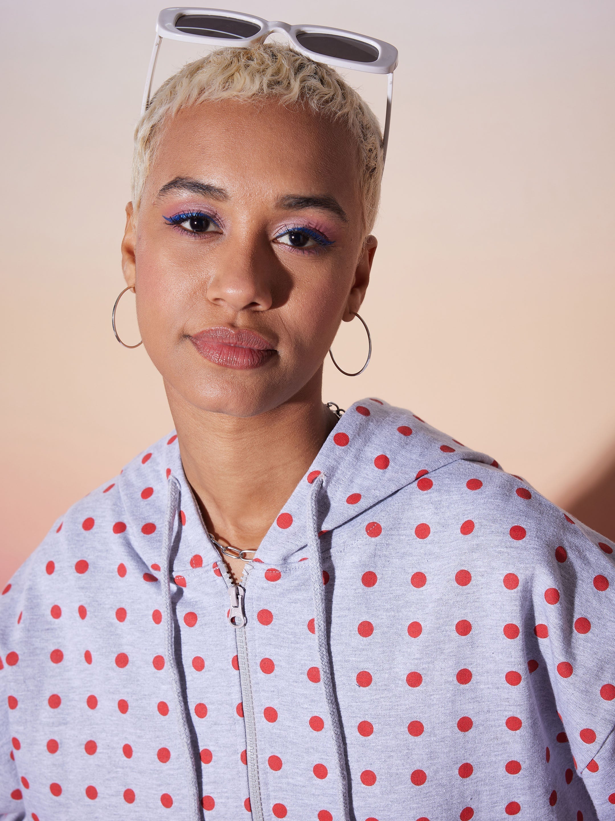 Women Grey & Red Polka Hoodie With Jogger