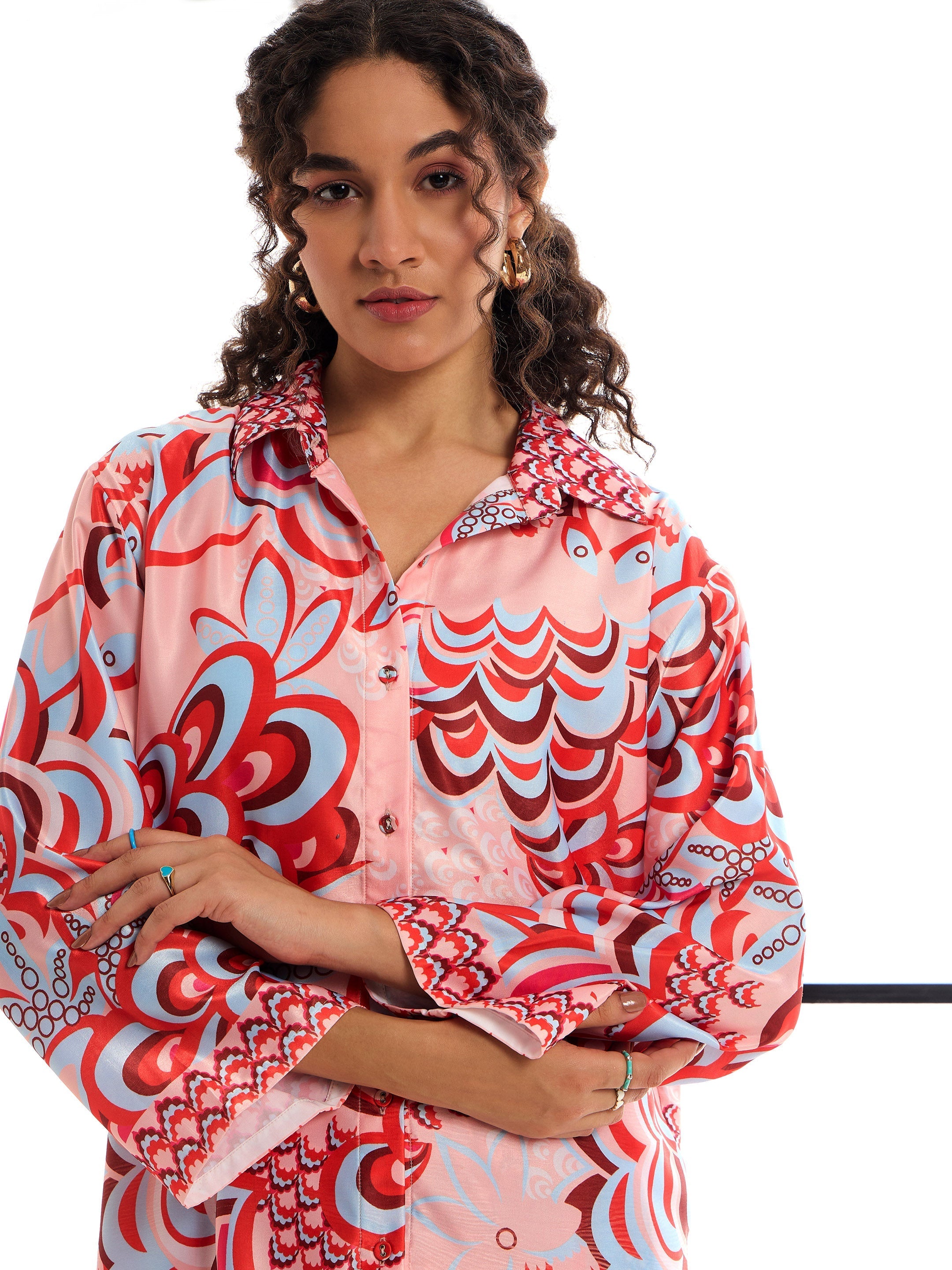 Women Pink & Red Floraled Lounge Shirt With Pants