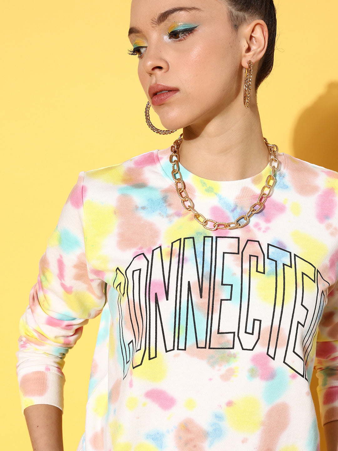 Women Pink & Blue Tie-Dye Sweatshirt With Track Pants