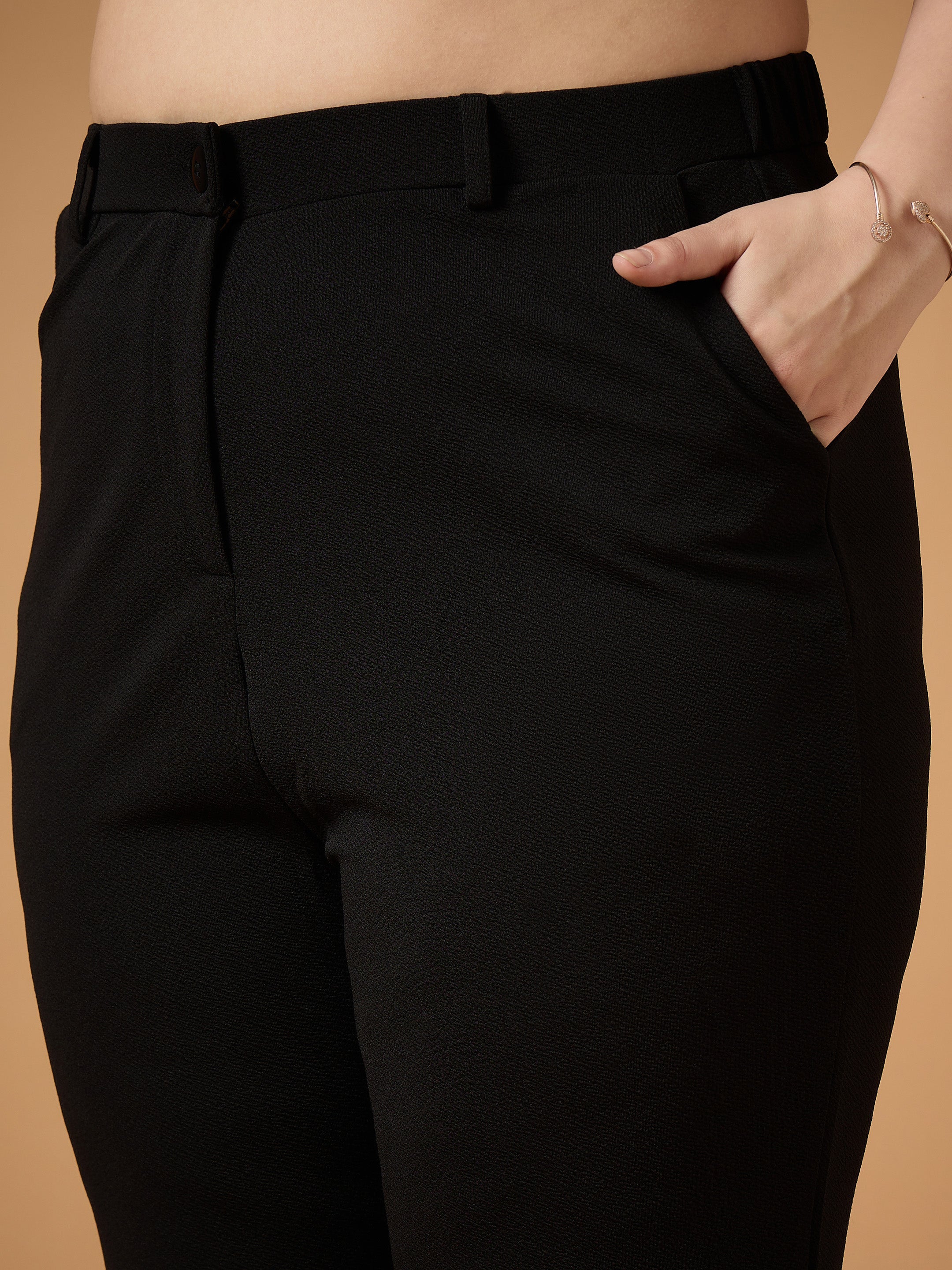 Women Black Keyhole Top With Bell Bottom Pants