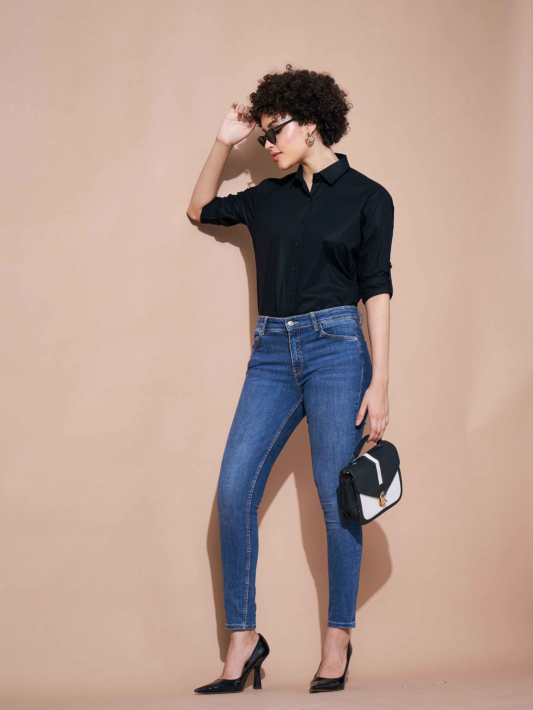 Women Black Cotton Poplin Shirt