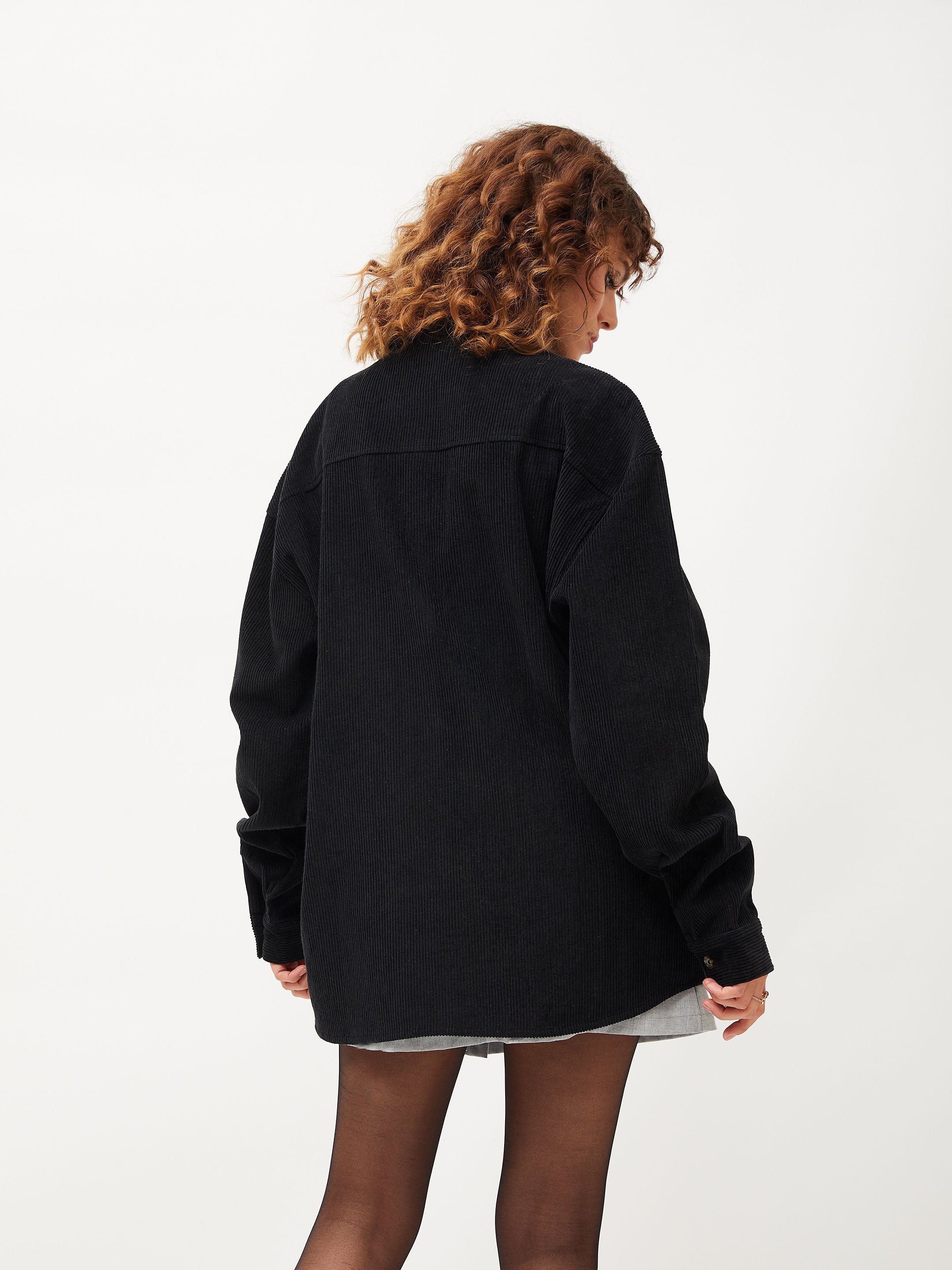 Women Black Corduroy Oversized Shirt