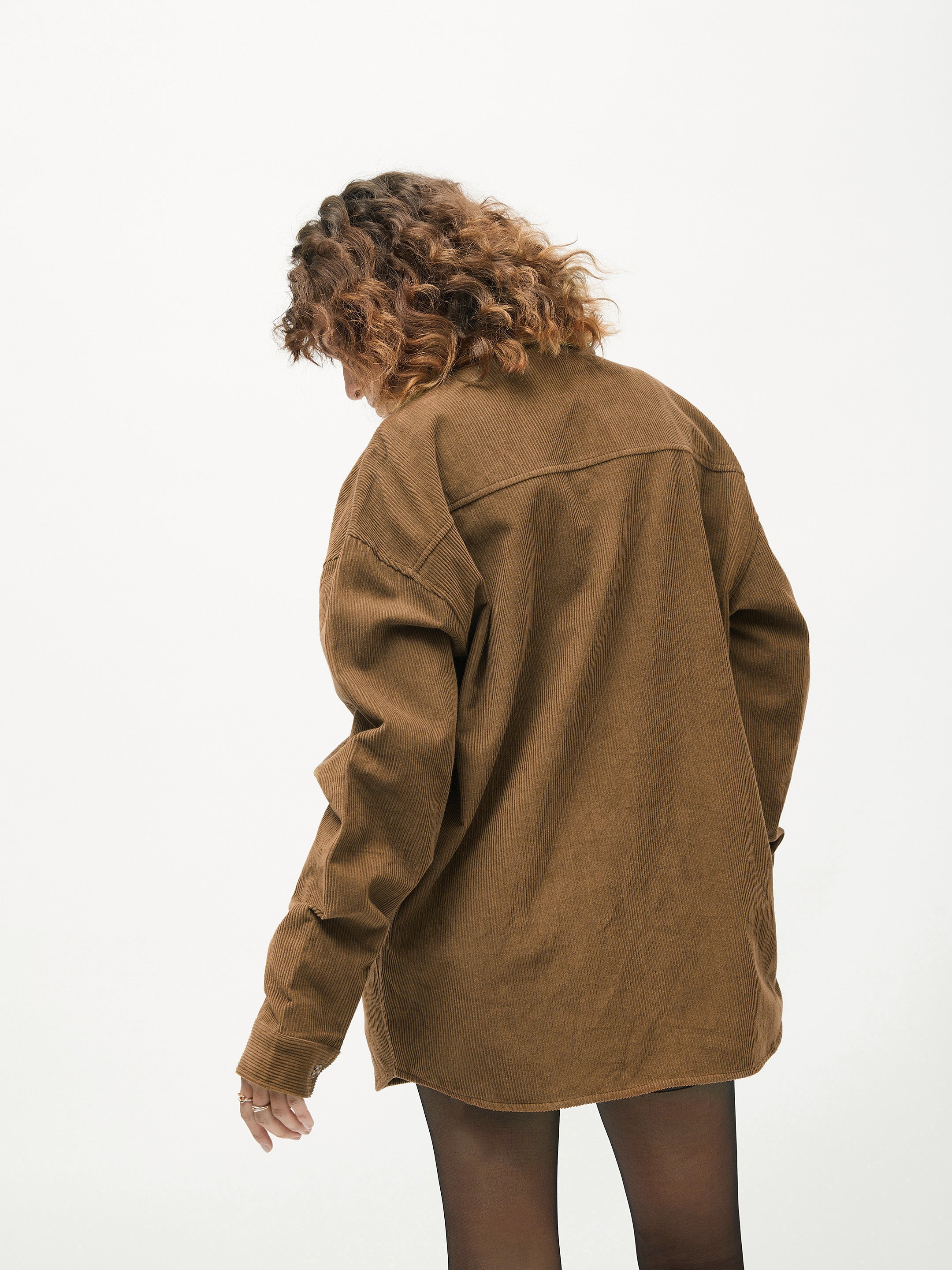 Women Brown Corduroy Oversized Shirt