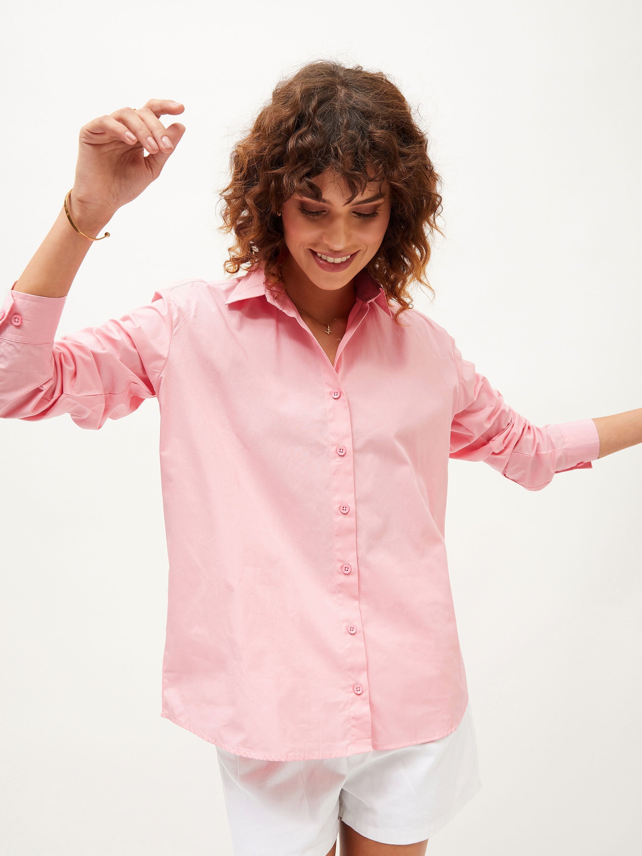 Women Pink Poplin Comfort Oversize Shirt