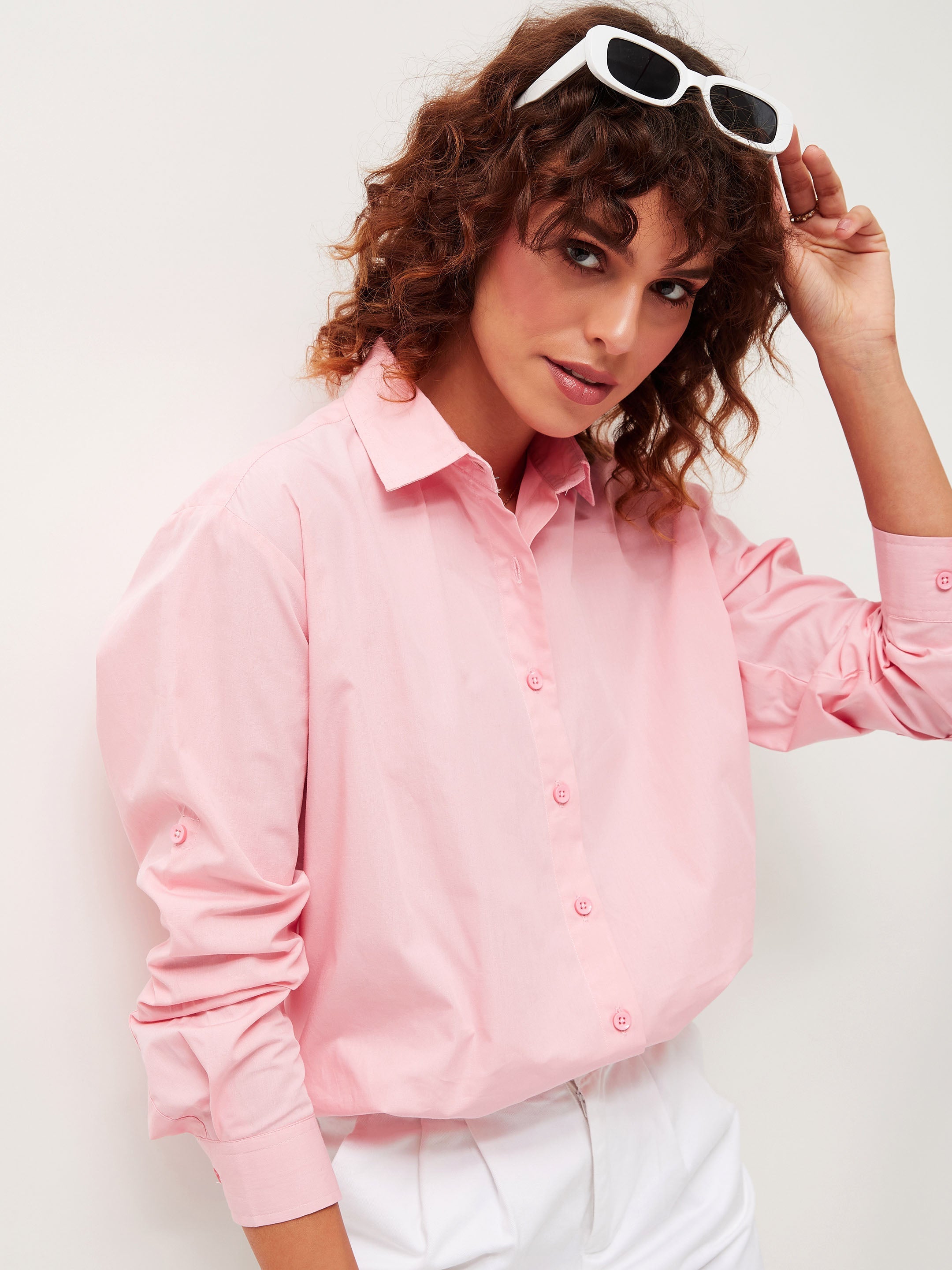 Women Pink Poplin Comfort Oversize Shirt