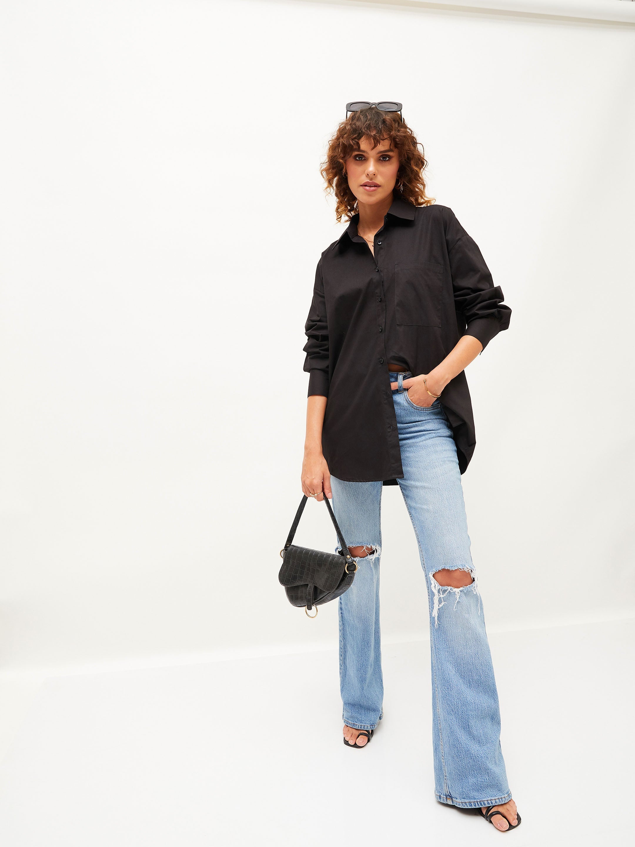 Women Black Poplin Oversize Shirt