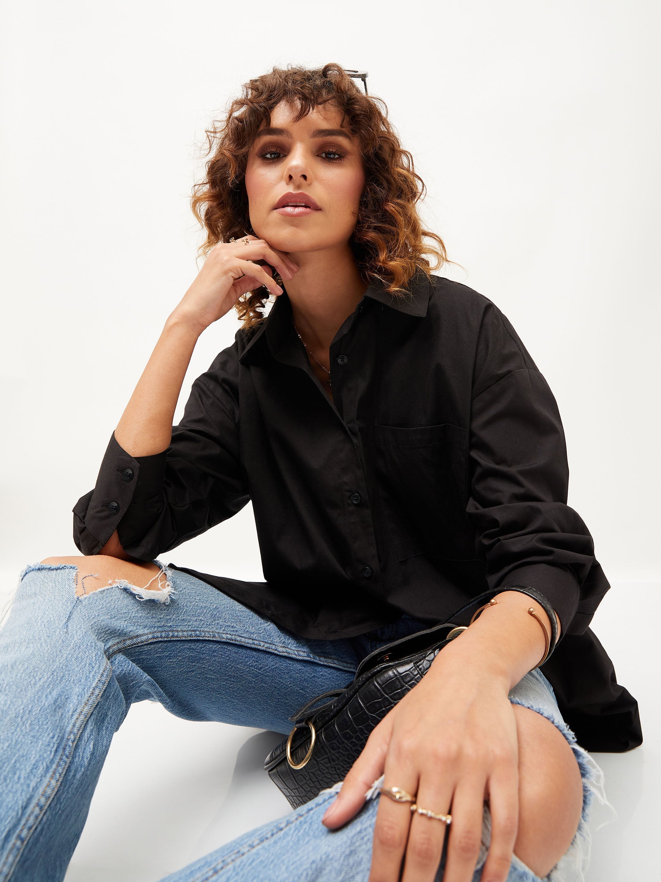 Women Black Poplin Oversize Shirt