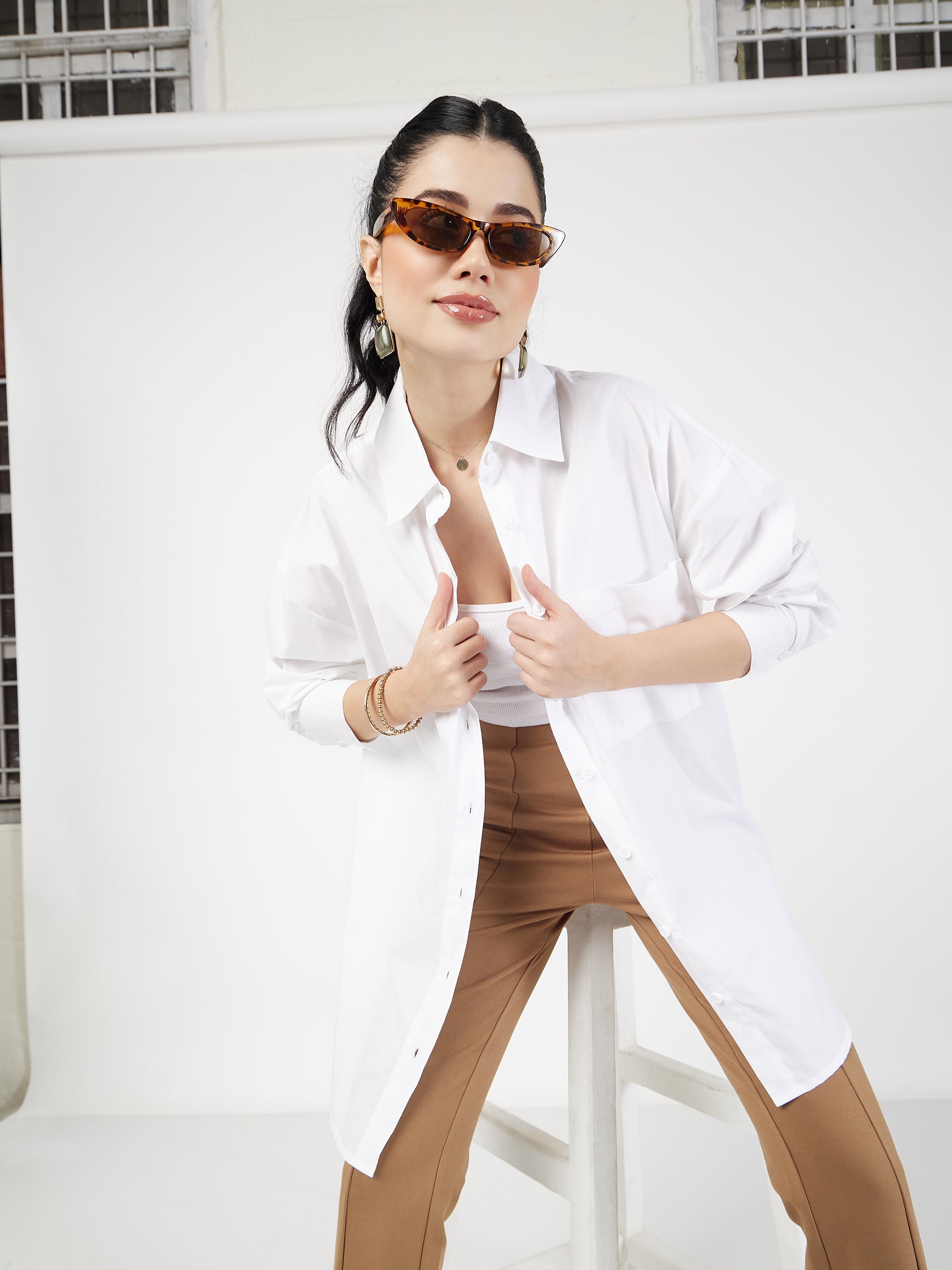 Women White Poplin Oversize Shirt