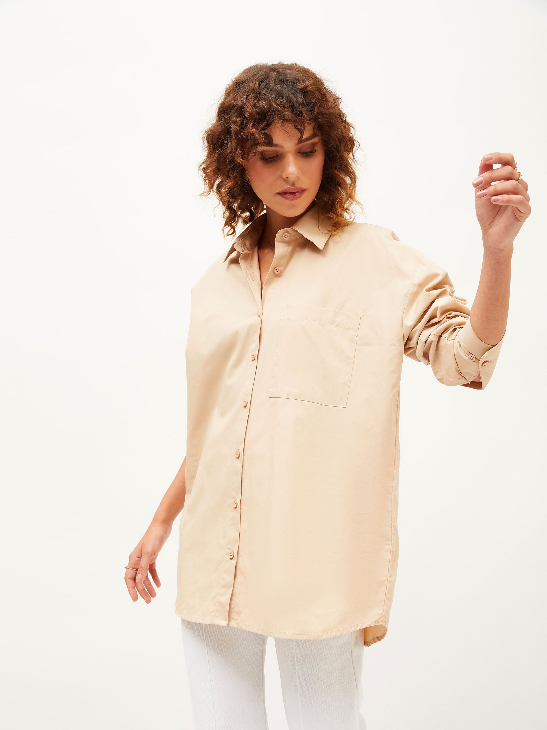 Women Beige Poplin Oversize Shirt