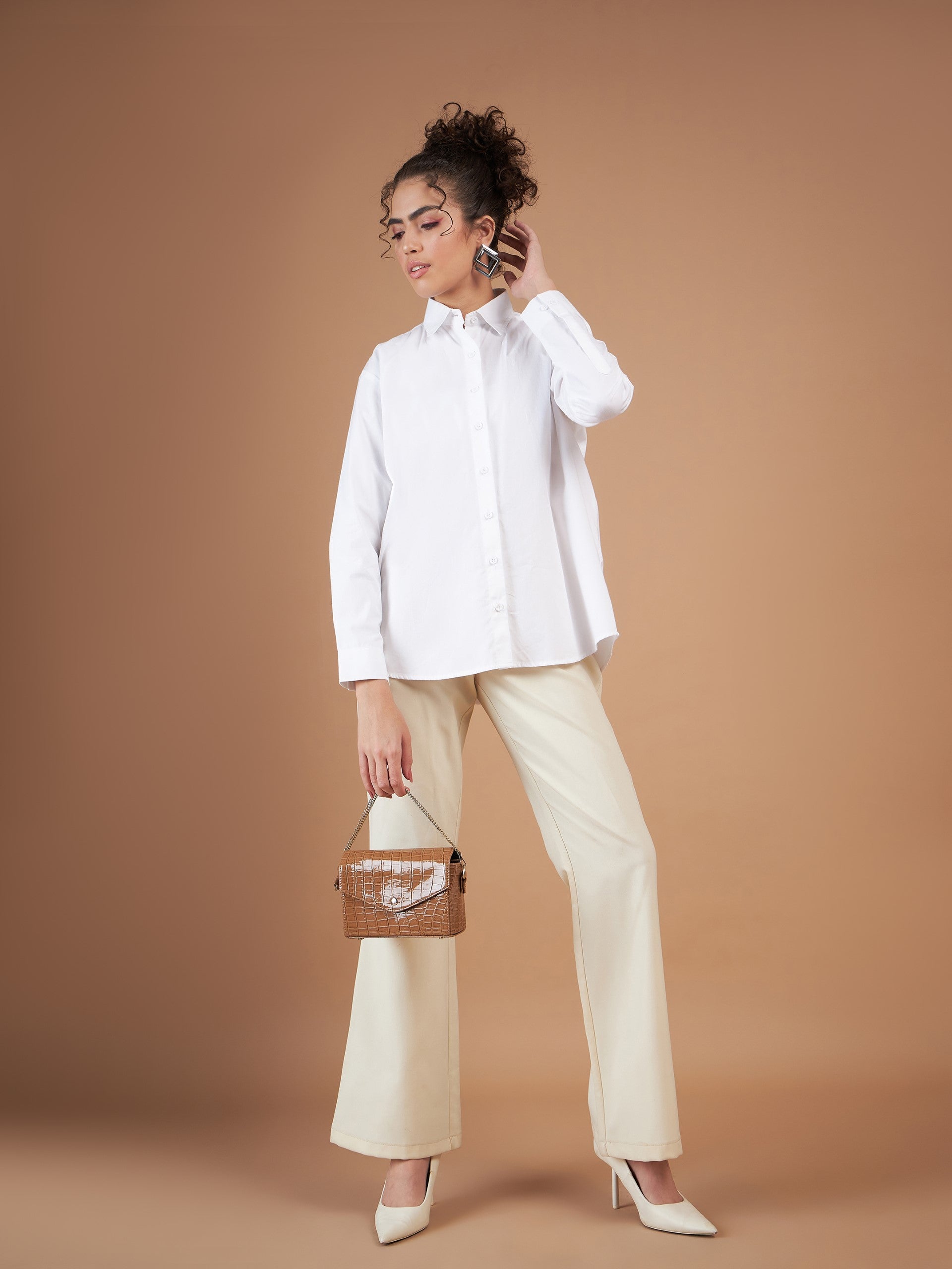 Women White Cotton Poplin Back Placket Shirt