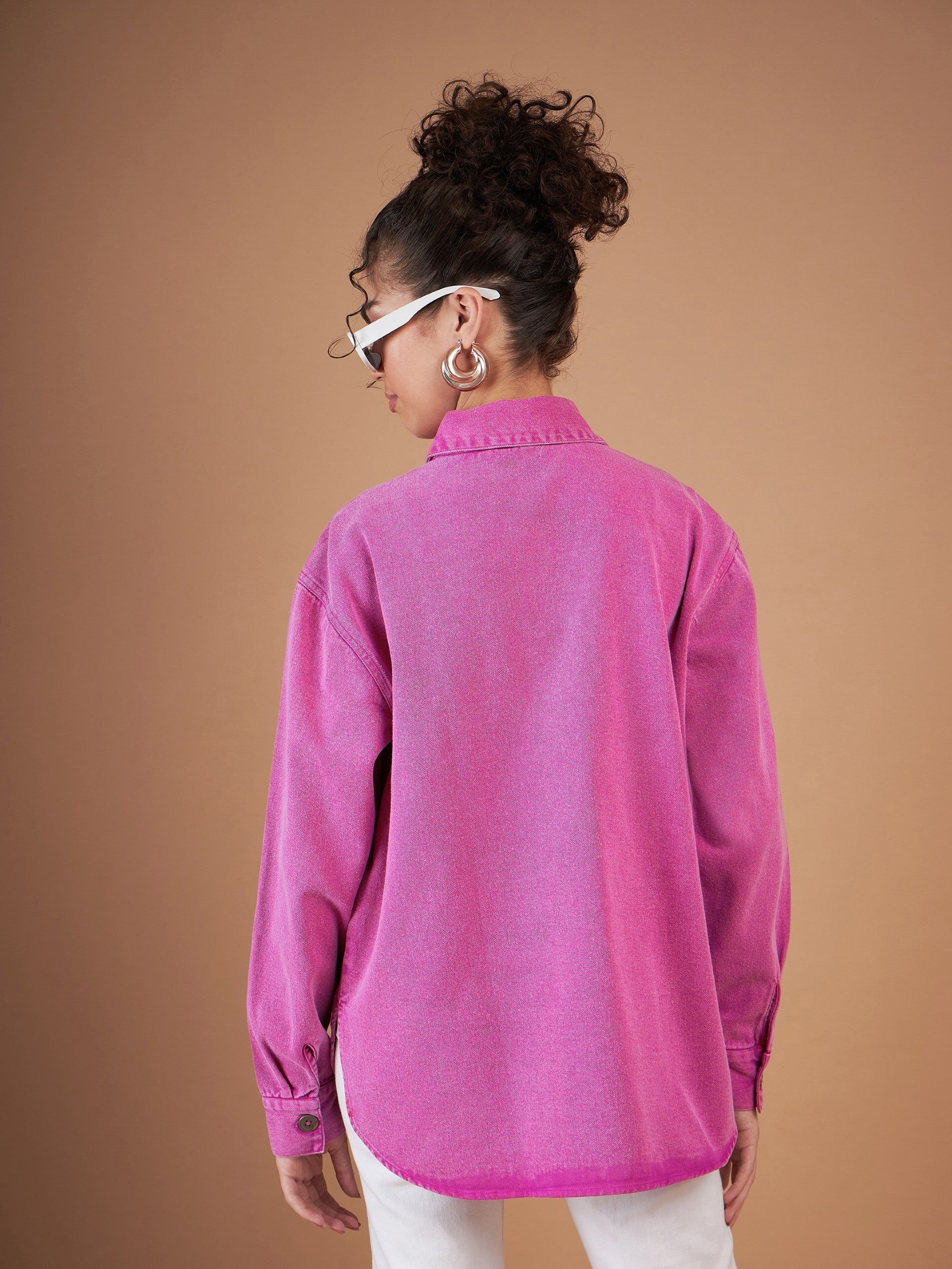 Women Pink Washed Denim Shacket