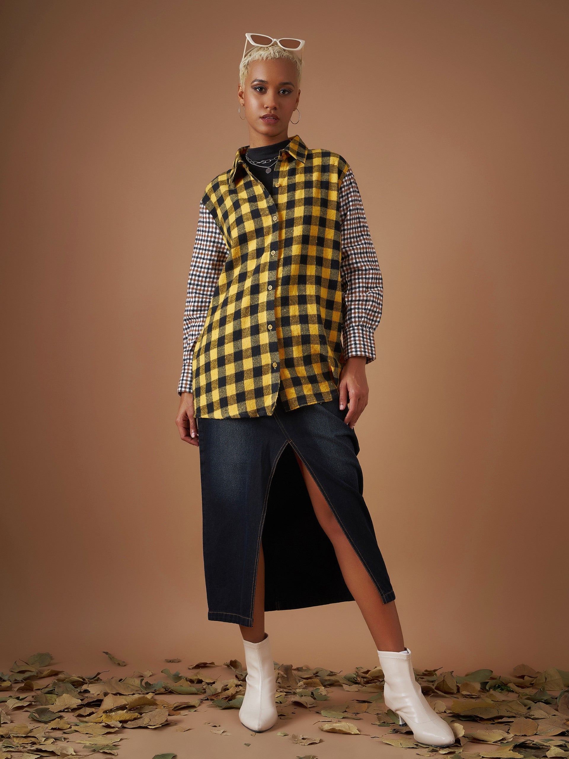 Women Yellow Flannel Check ColourBlock Regular Shirt