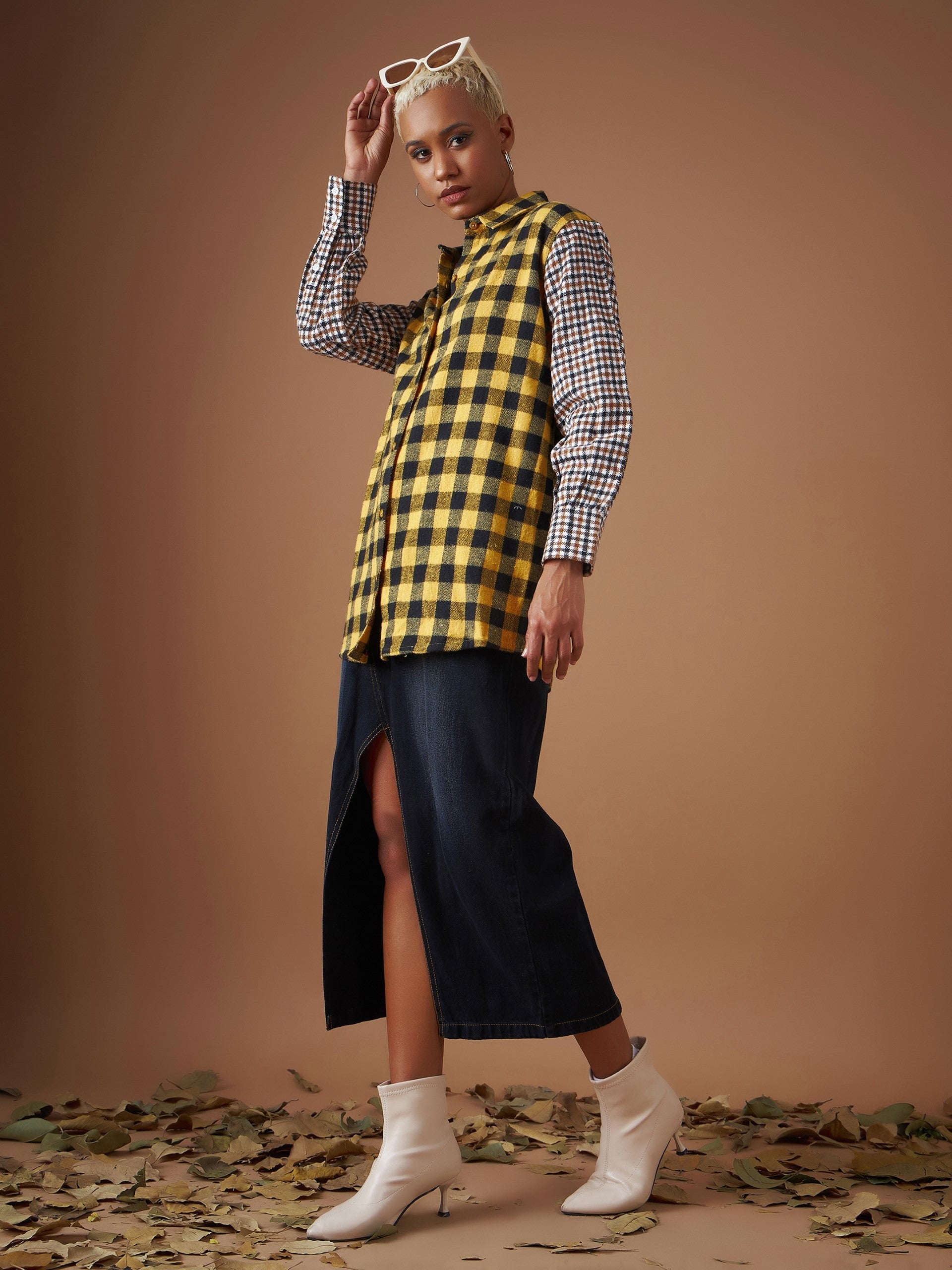 Women Yellow Flannel Check ColourBlock Regular Shirt