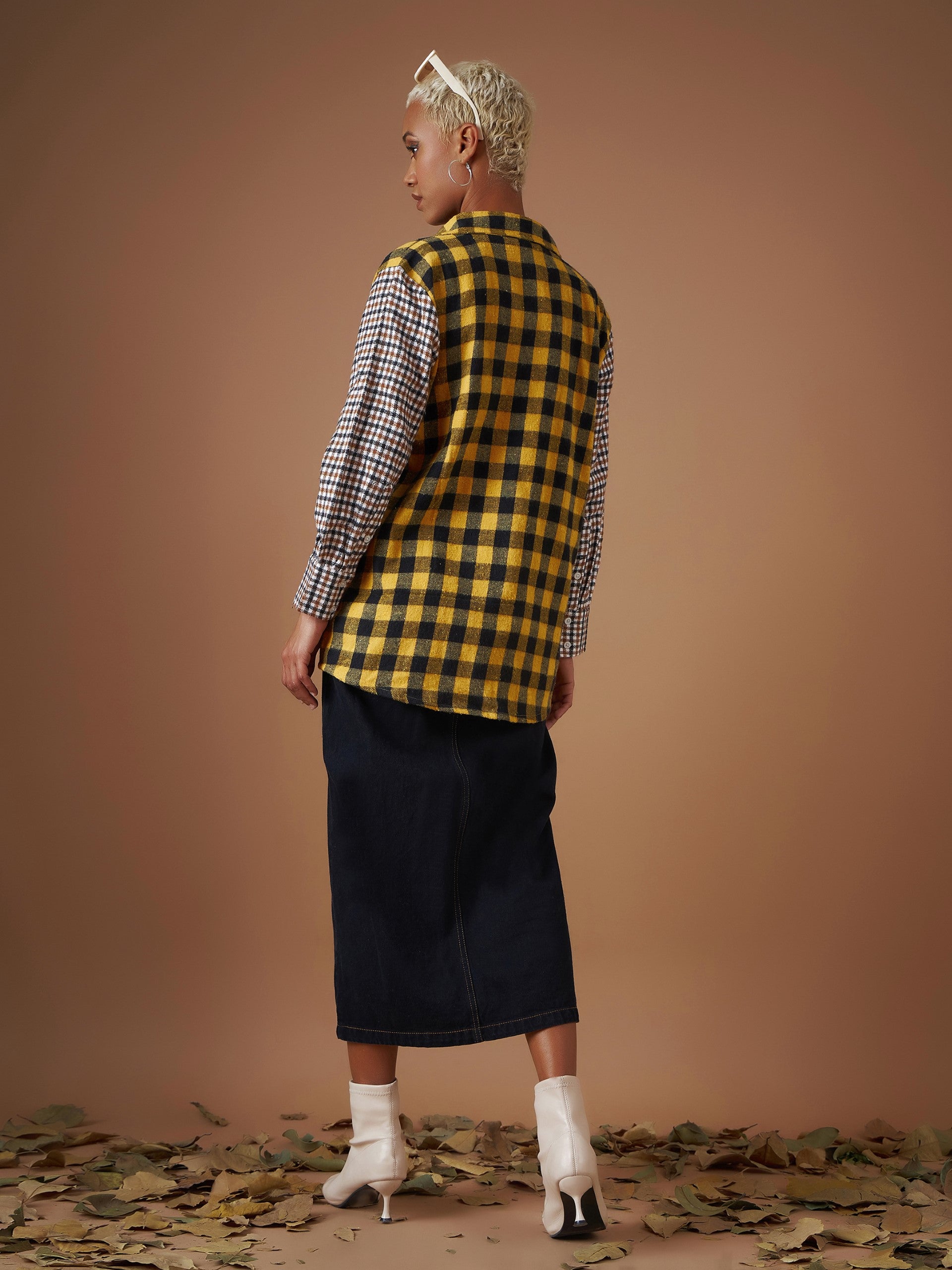 Women Yellow Flannel Check ColourBlock Regular Shirt