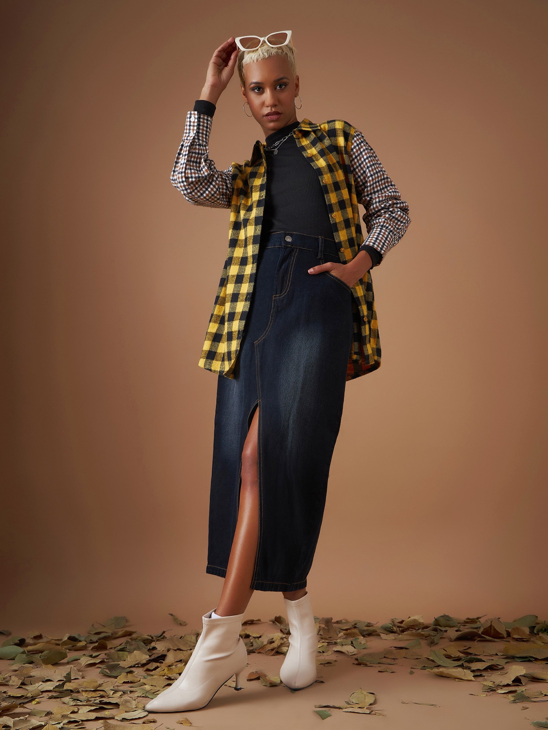 Women Yellow Flannel Check ColourBlock Regular Shirt