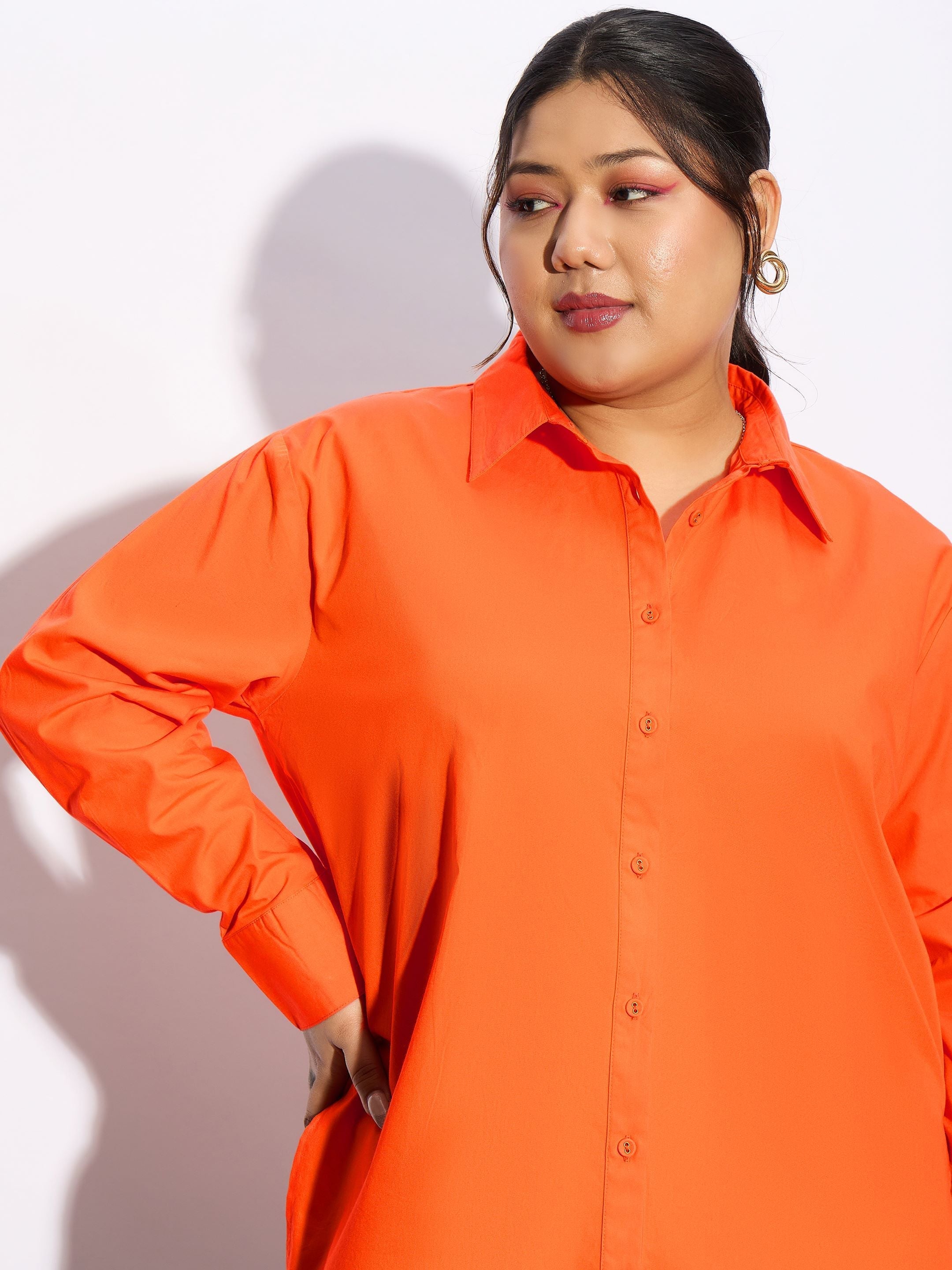 Women Orange Poplin Shirt