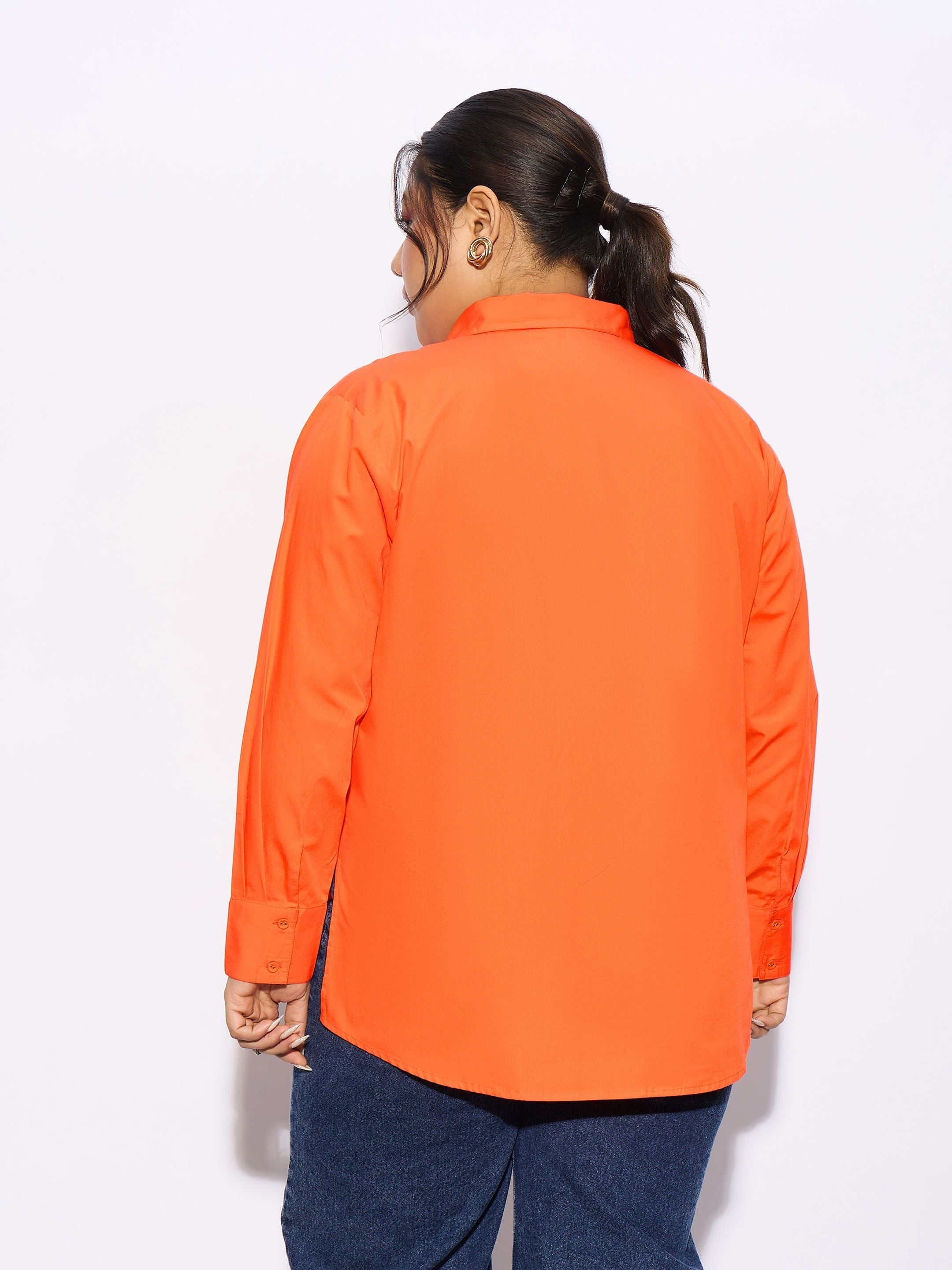 Women Orange Poplin Shirt