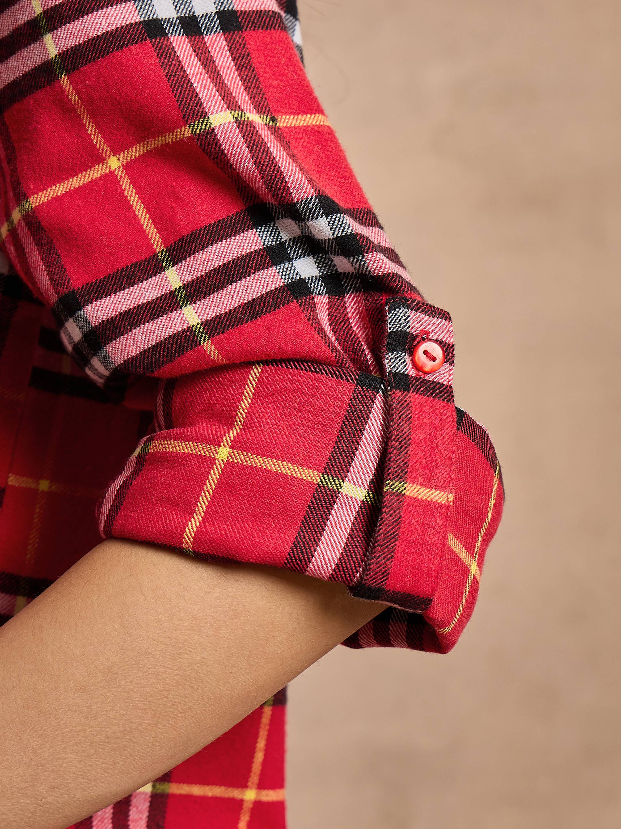 Women Red Check Oversized Shirt