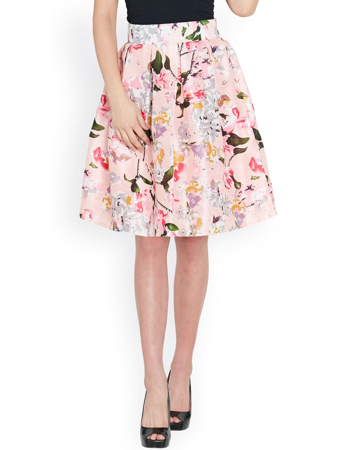 Pink Floral Silk Skirt