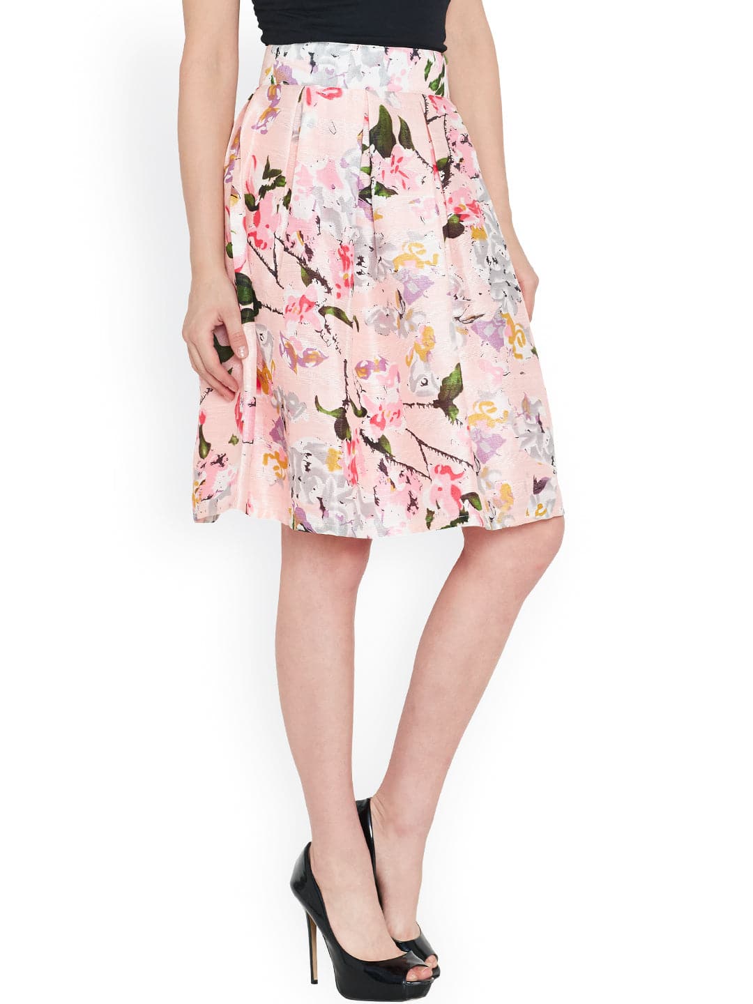 Pink Floral Silk Skirt