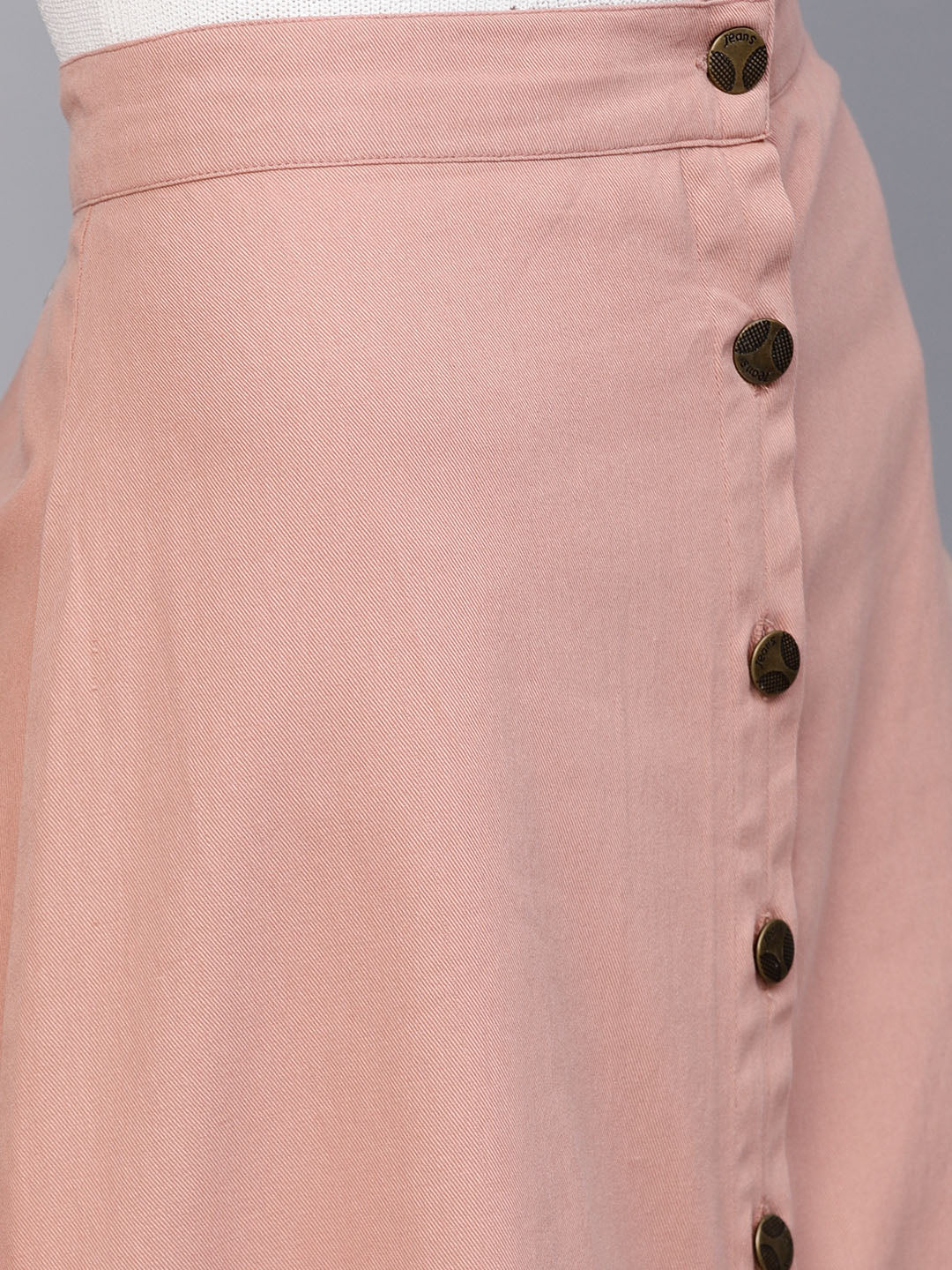 Pink Denim Longline Buttoned Skirt