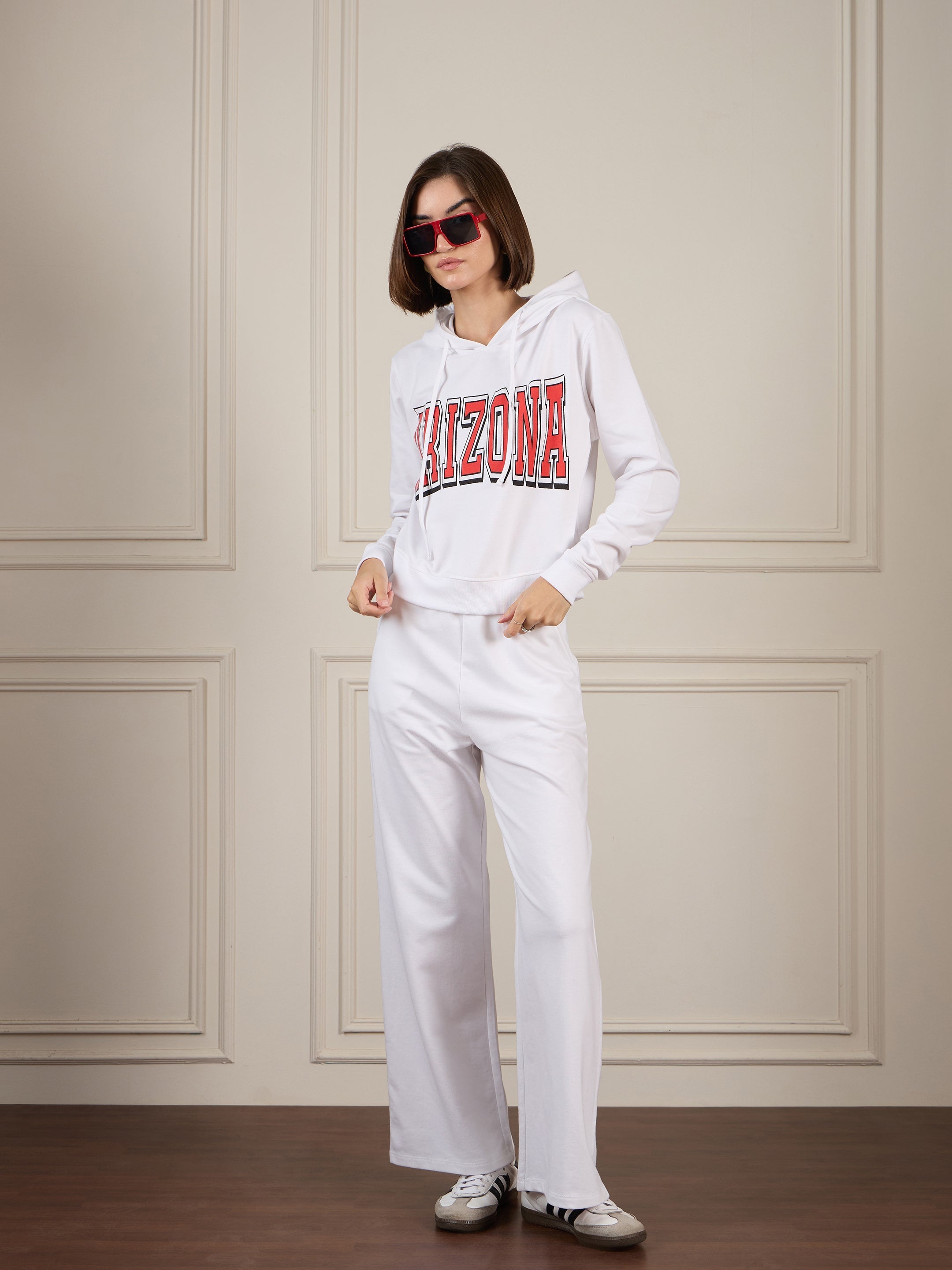 Women White Terry ARIZONA Crop Hoodie