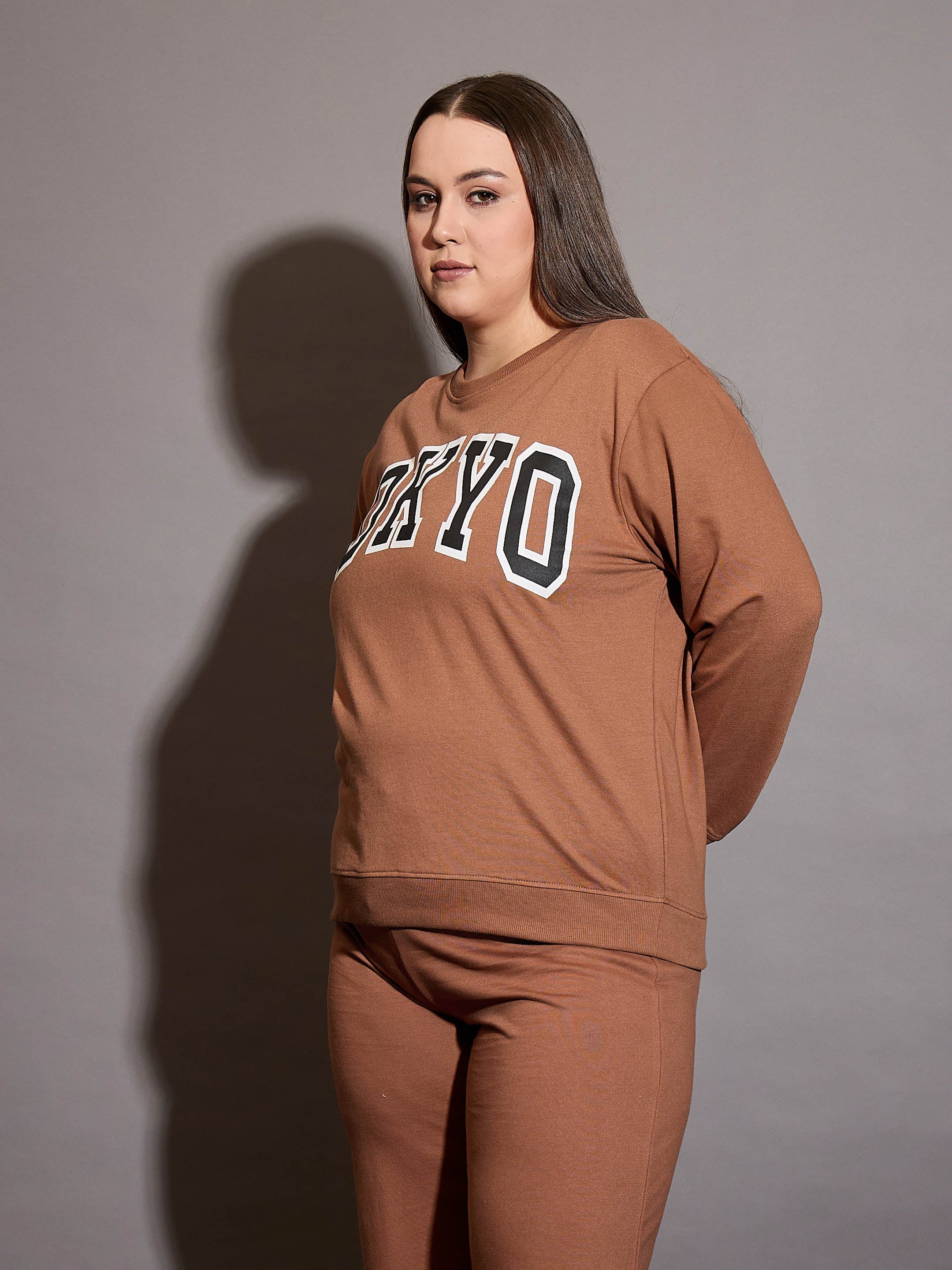 Women Brown Terry TOKYO Printed Sweatshirt