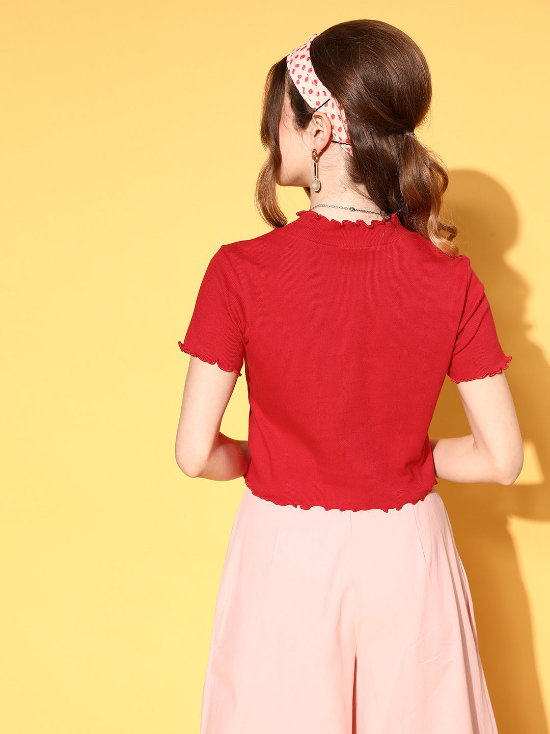 Women Red High Neck Regular Top