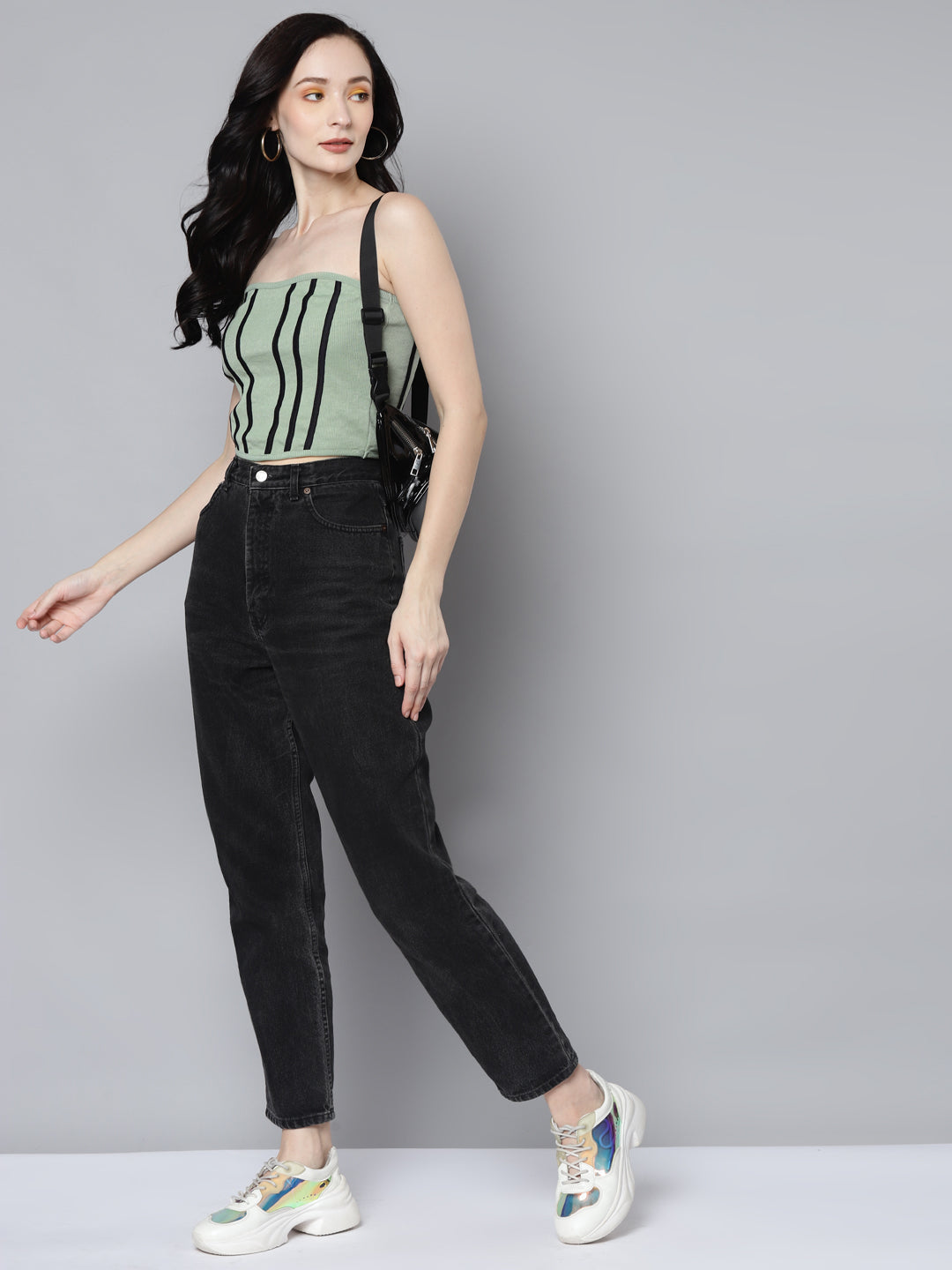 Women Olive Rib Contrast Piping Tube Top