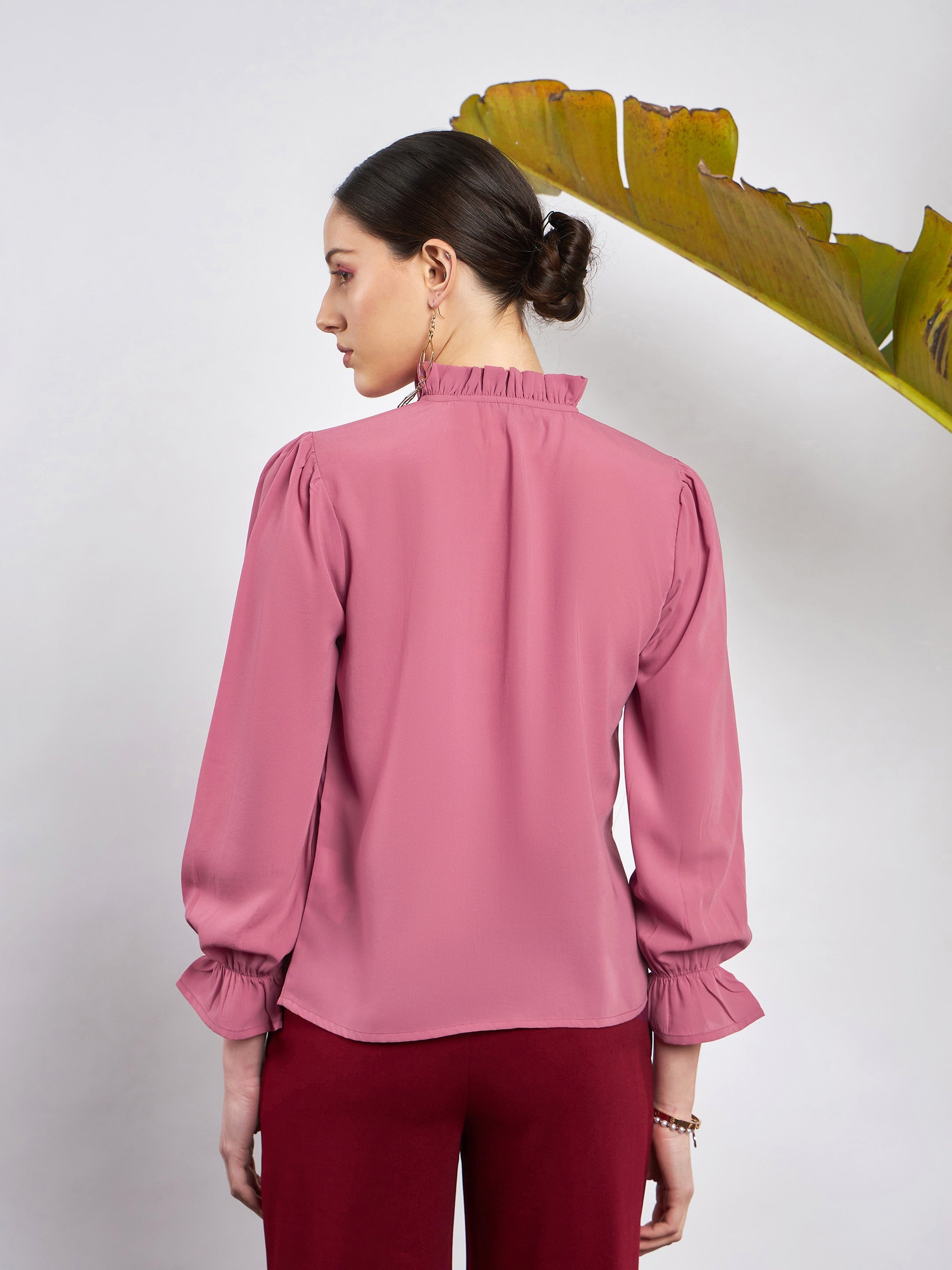 Women Dull Pink Front Pintuck Top