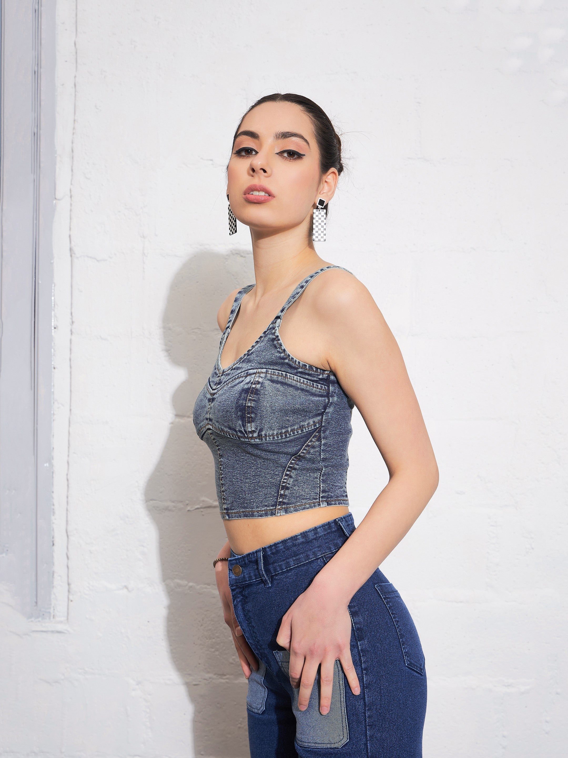 Women Blue Blast Strappy Bustier Crop Top